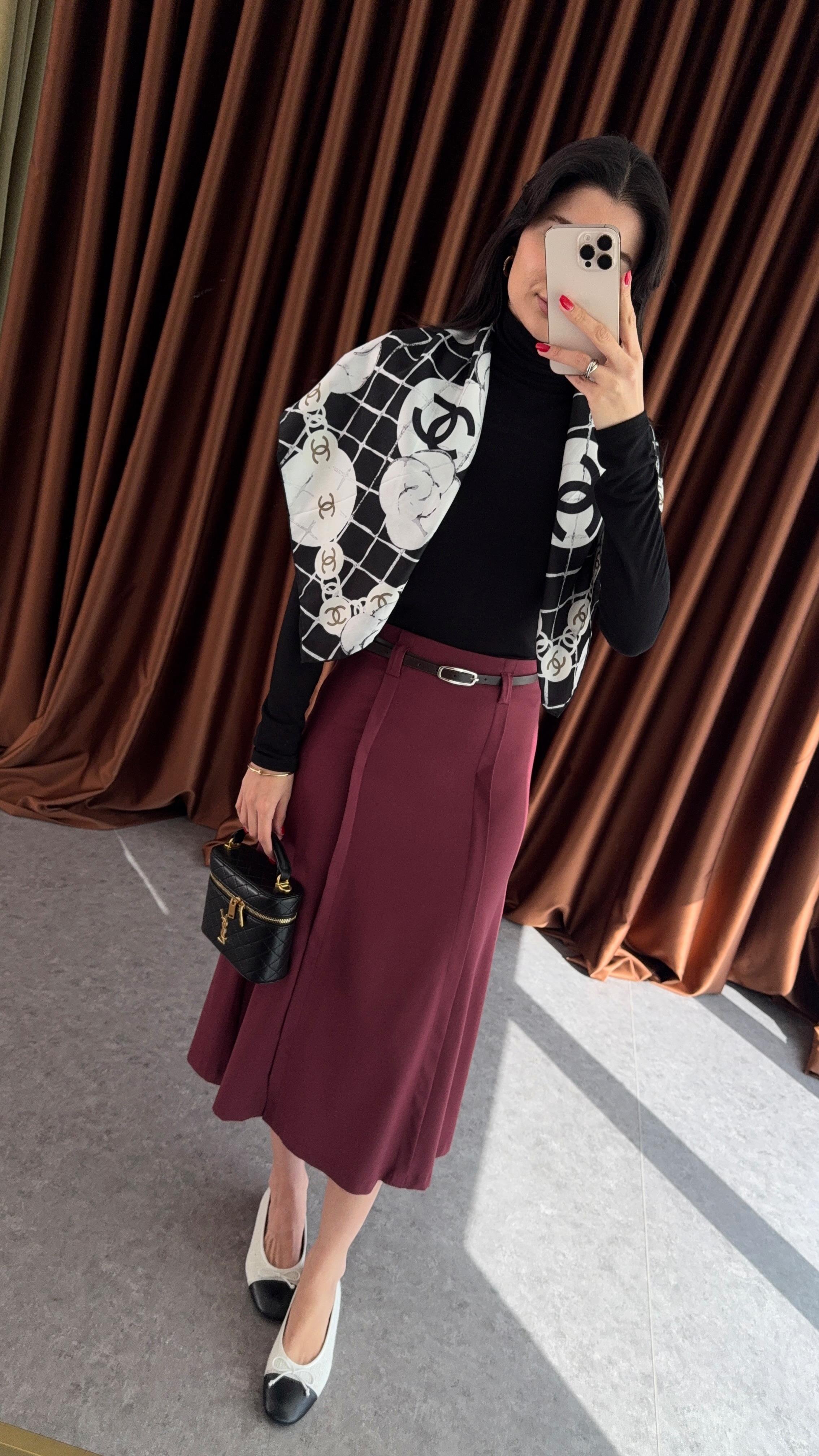 Kemerli Bordo Etek