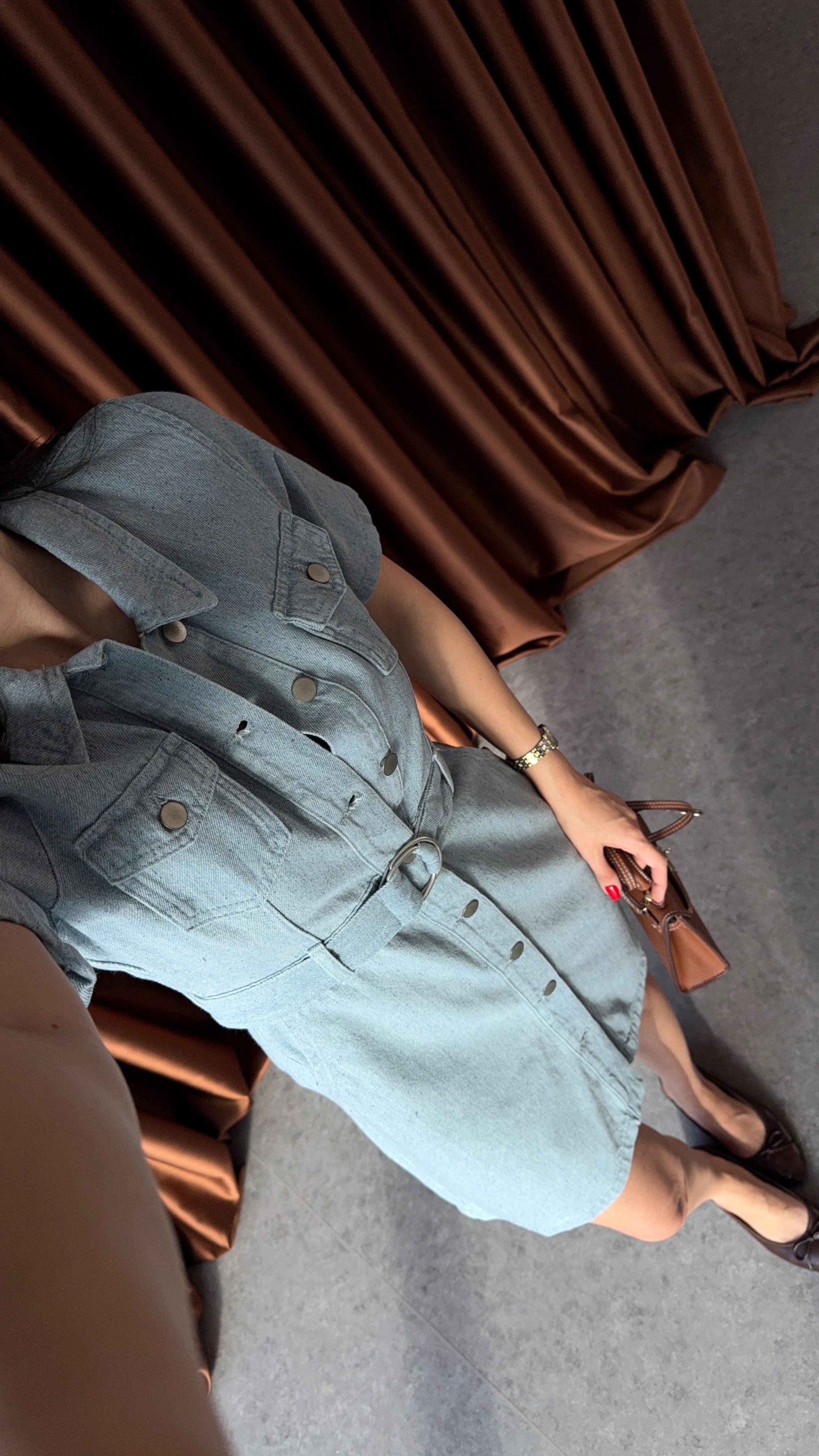 Kemerli Denim Elbise