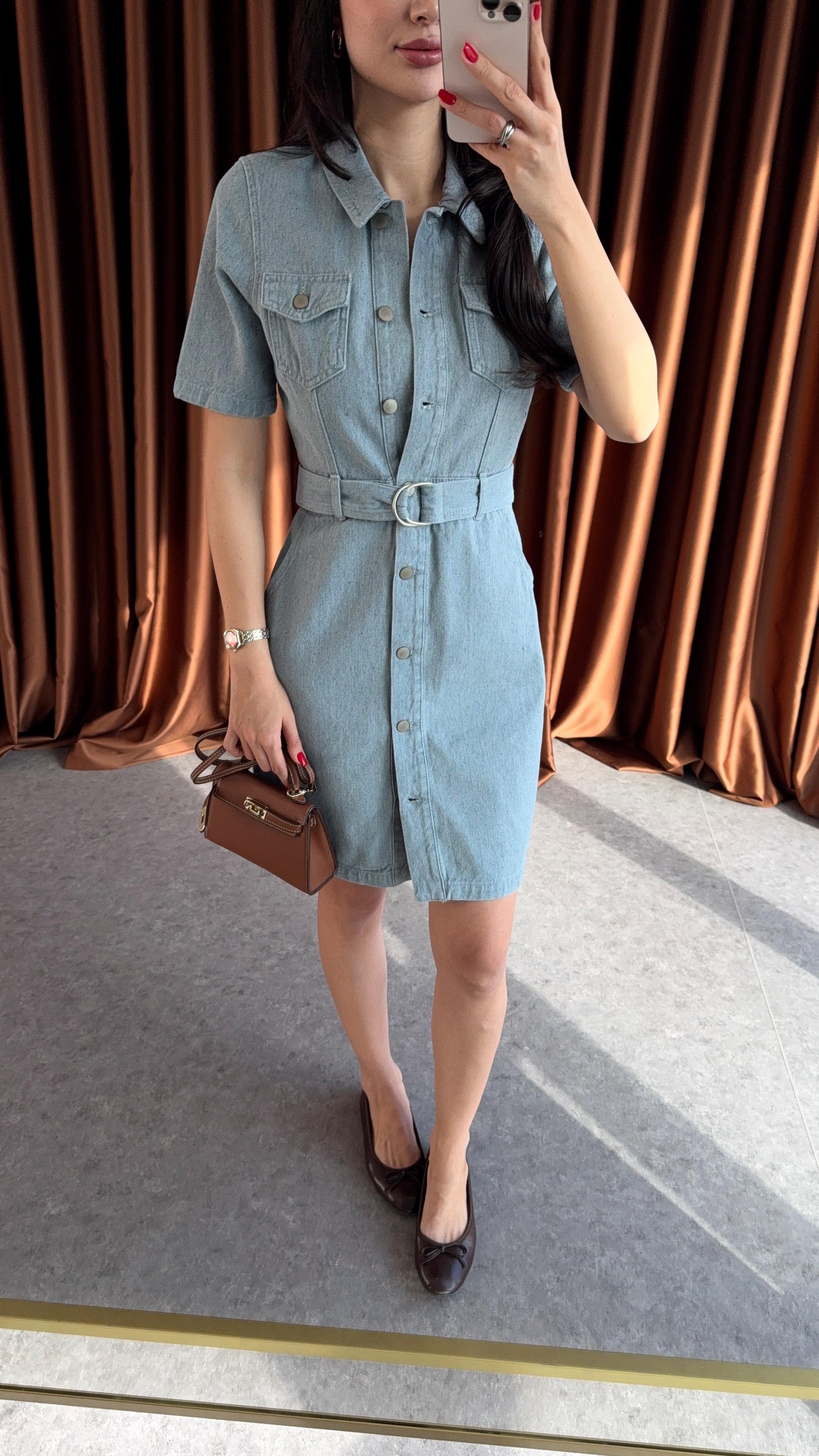 Kemerli Denim Elbise