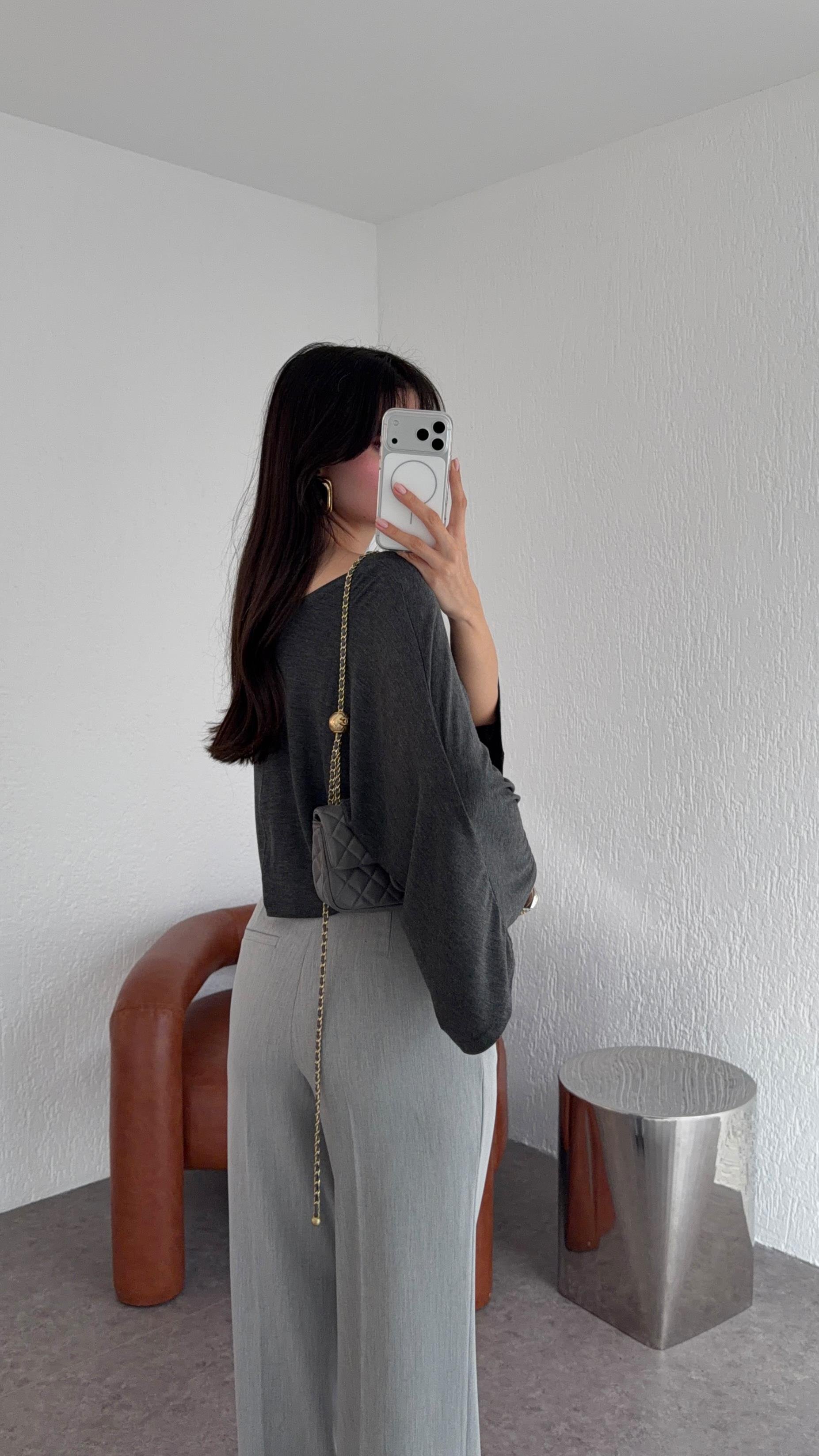 Kemerli Gri Kumaş Pantolon