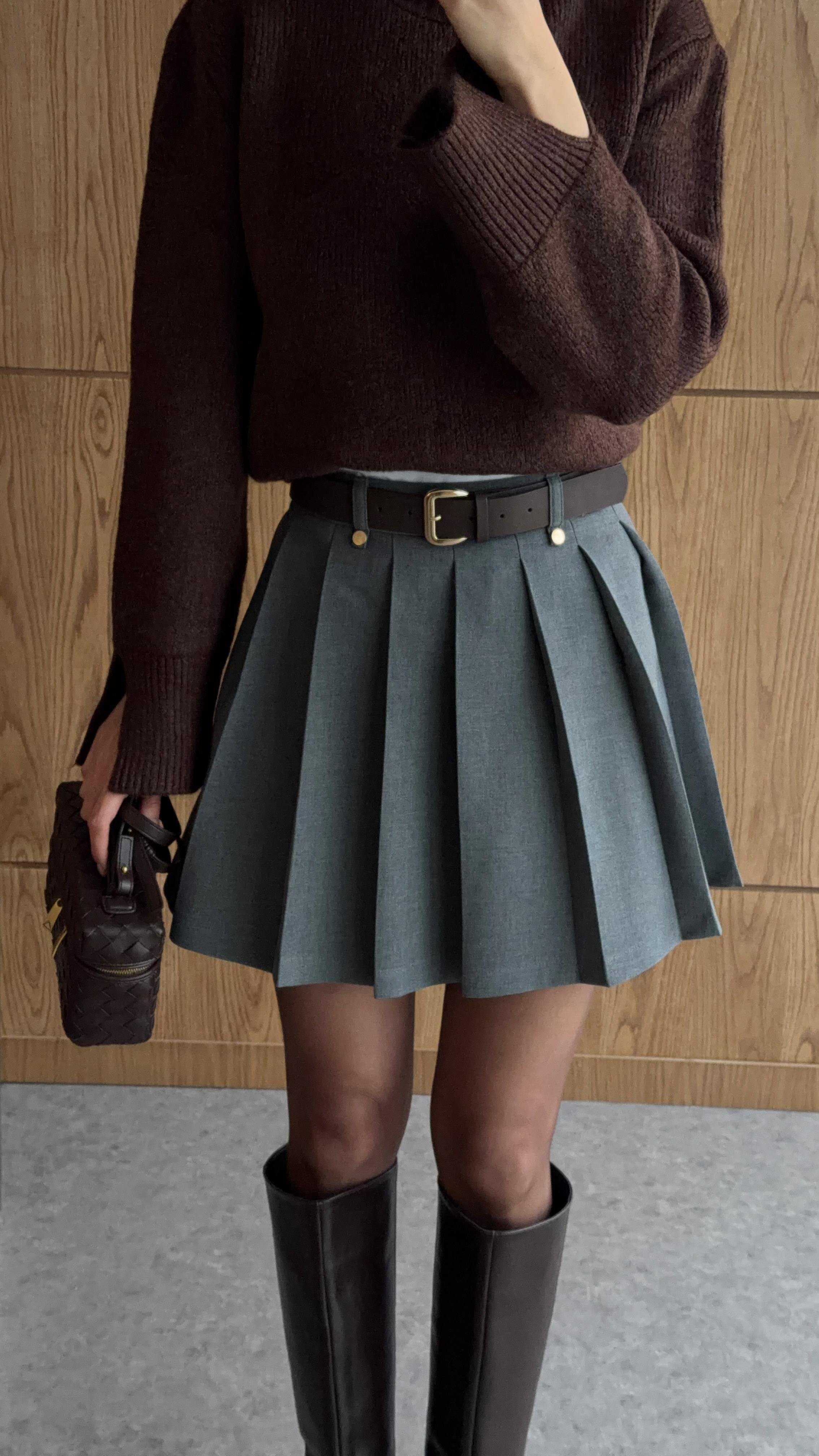 Kemerli Gri Şort Etek