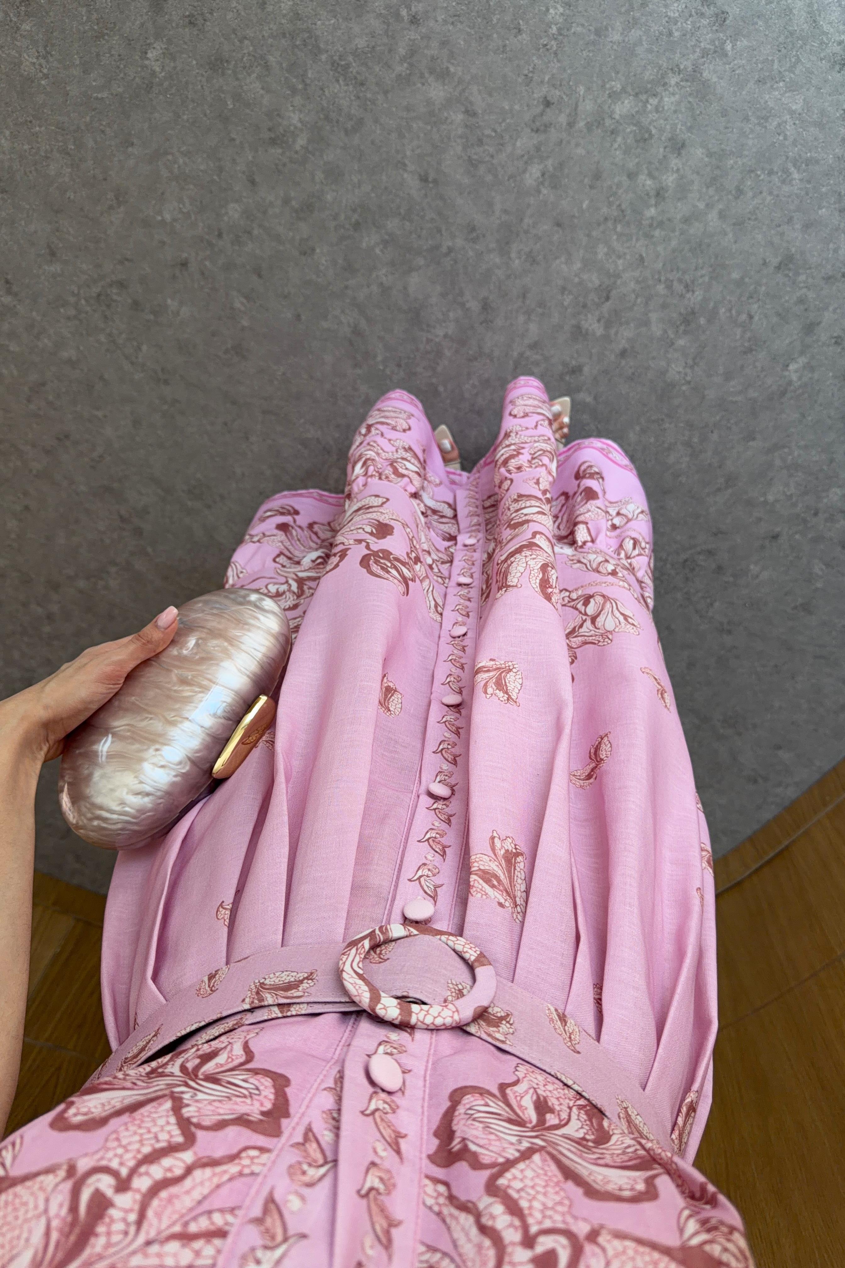 Kemerli Pembe Keten Gömlek Elbise