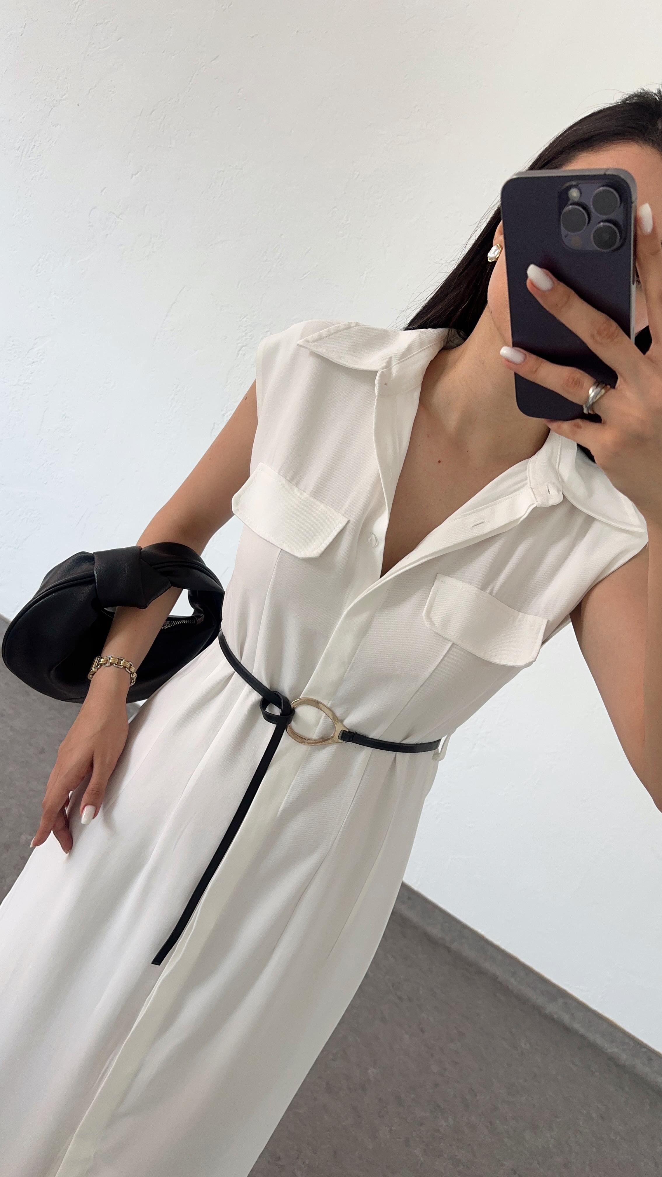 Kemerli Premium Tencel Beyaz Elbise