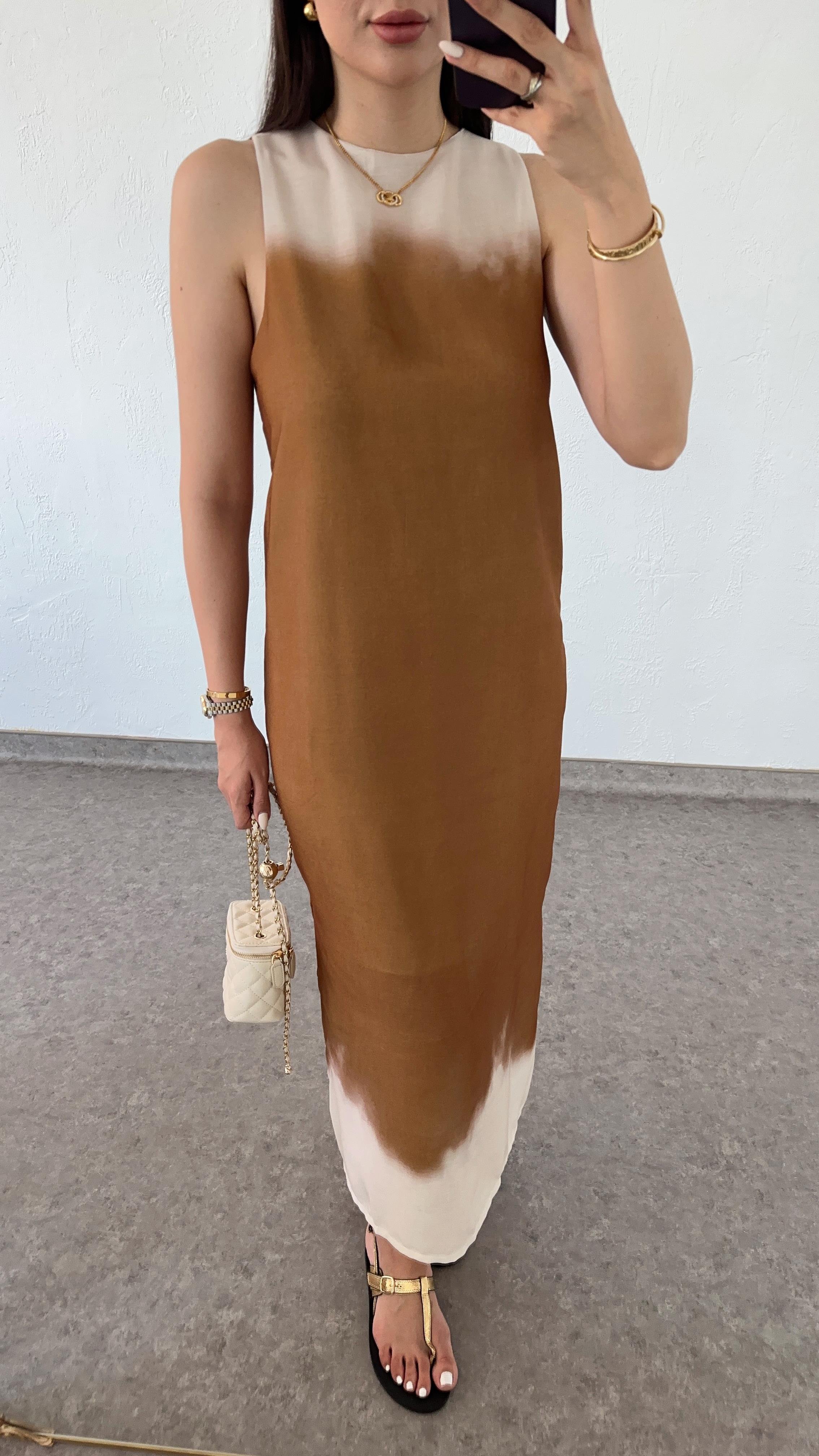 Keten Karışımlı Ombre Elbise
