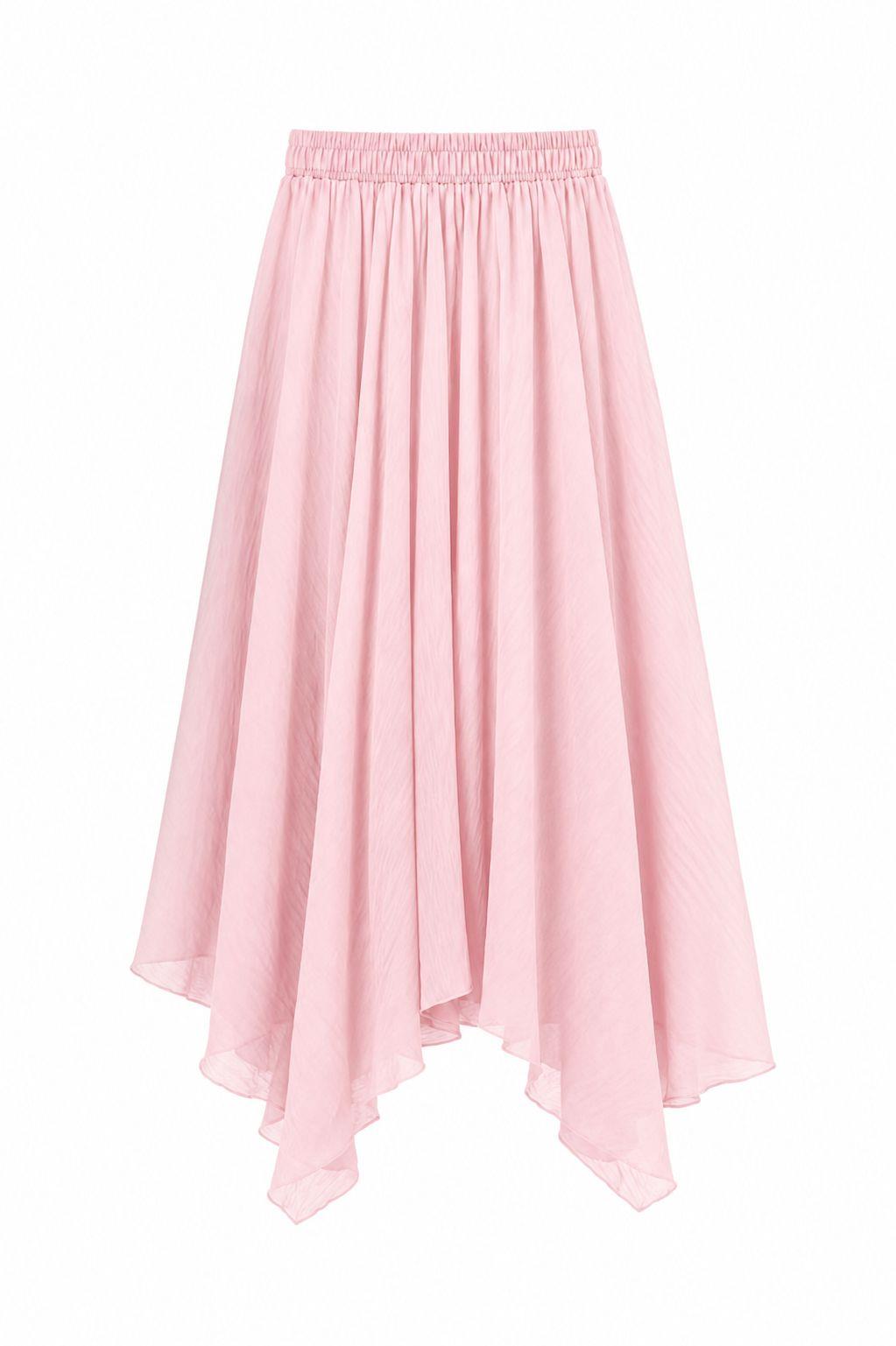 Kırışık Kumaşlı Asimetrik Pembe Etek
