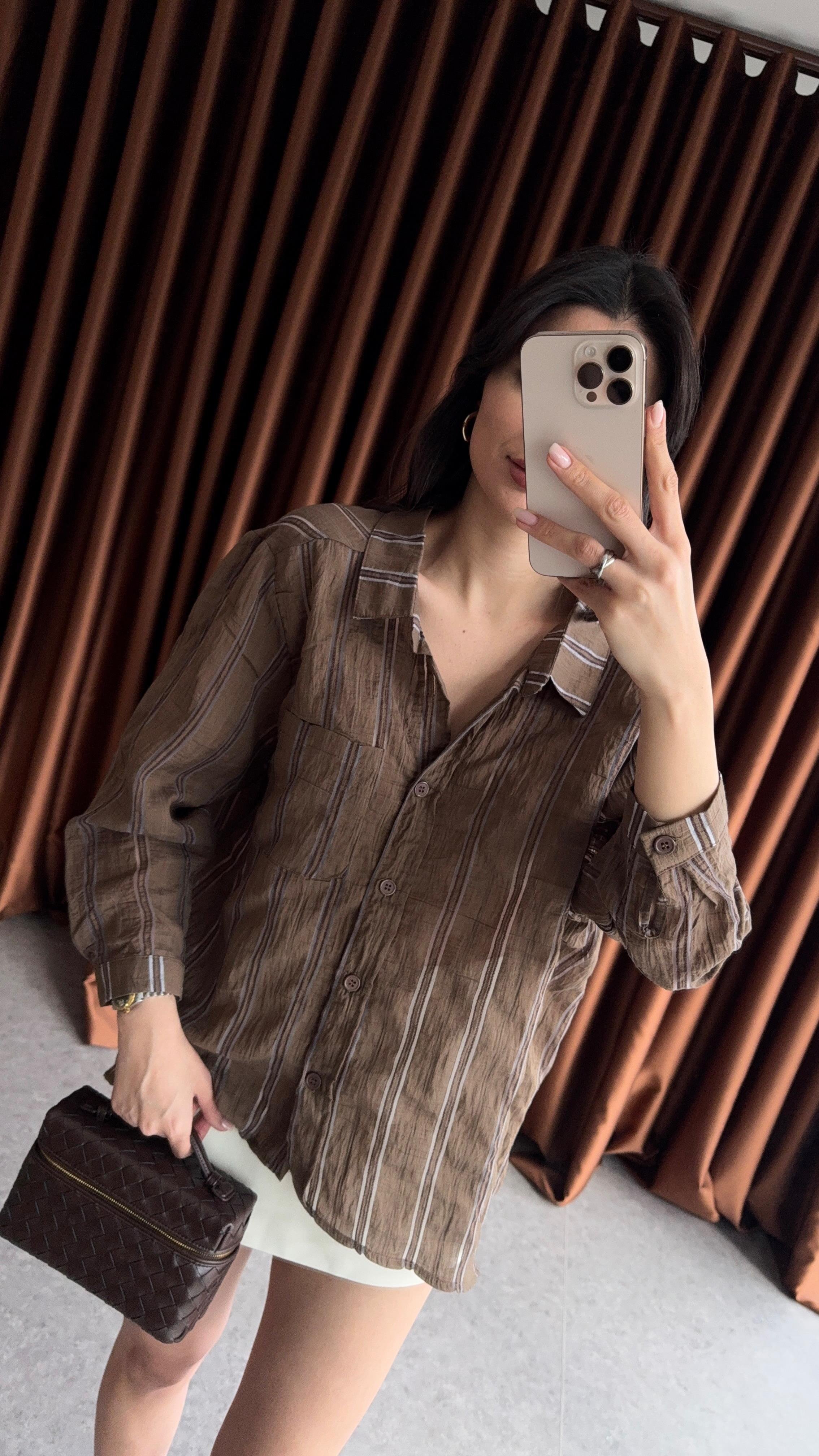 Kırışık Oversize Kahve Gömlek