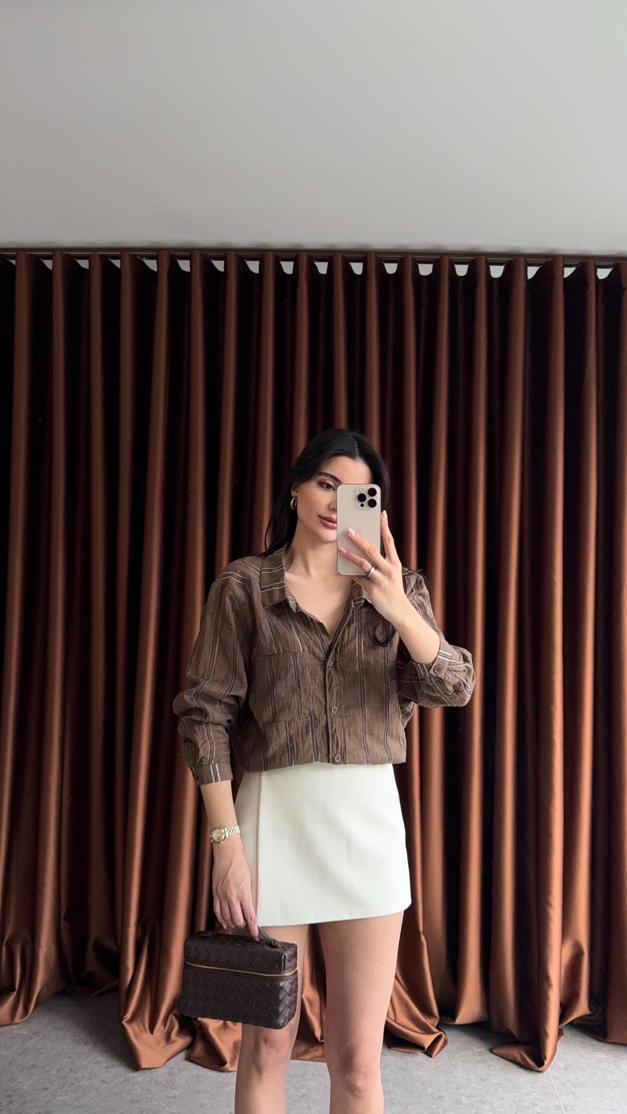 Kırışık Oversize Kahve Gömlek