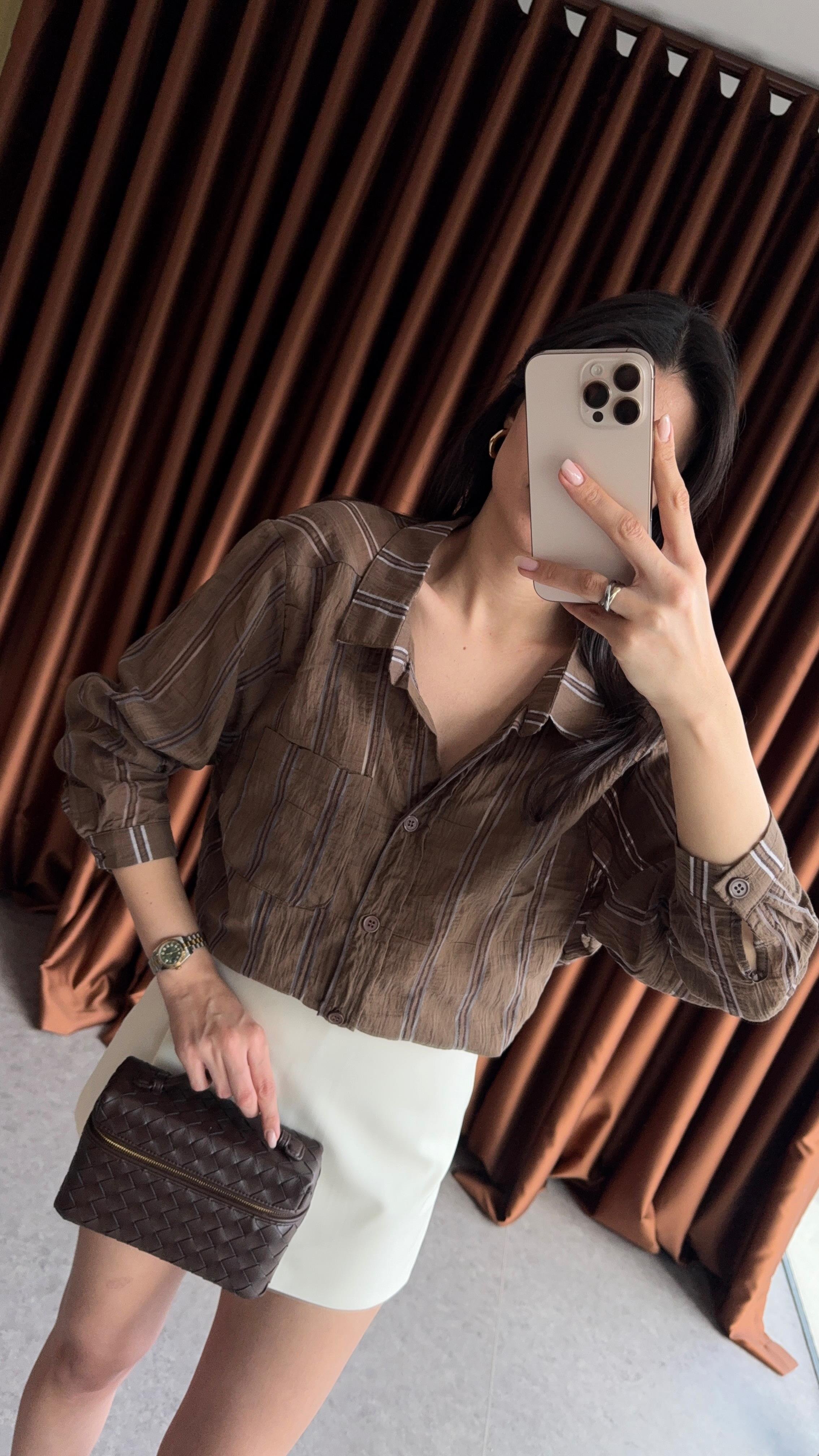 Kırışık Oversize Kahve Gömlek