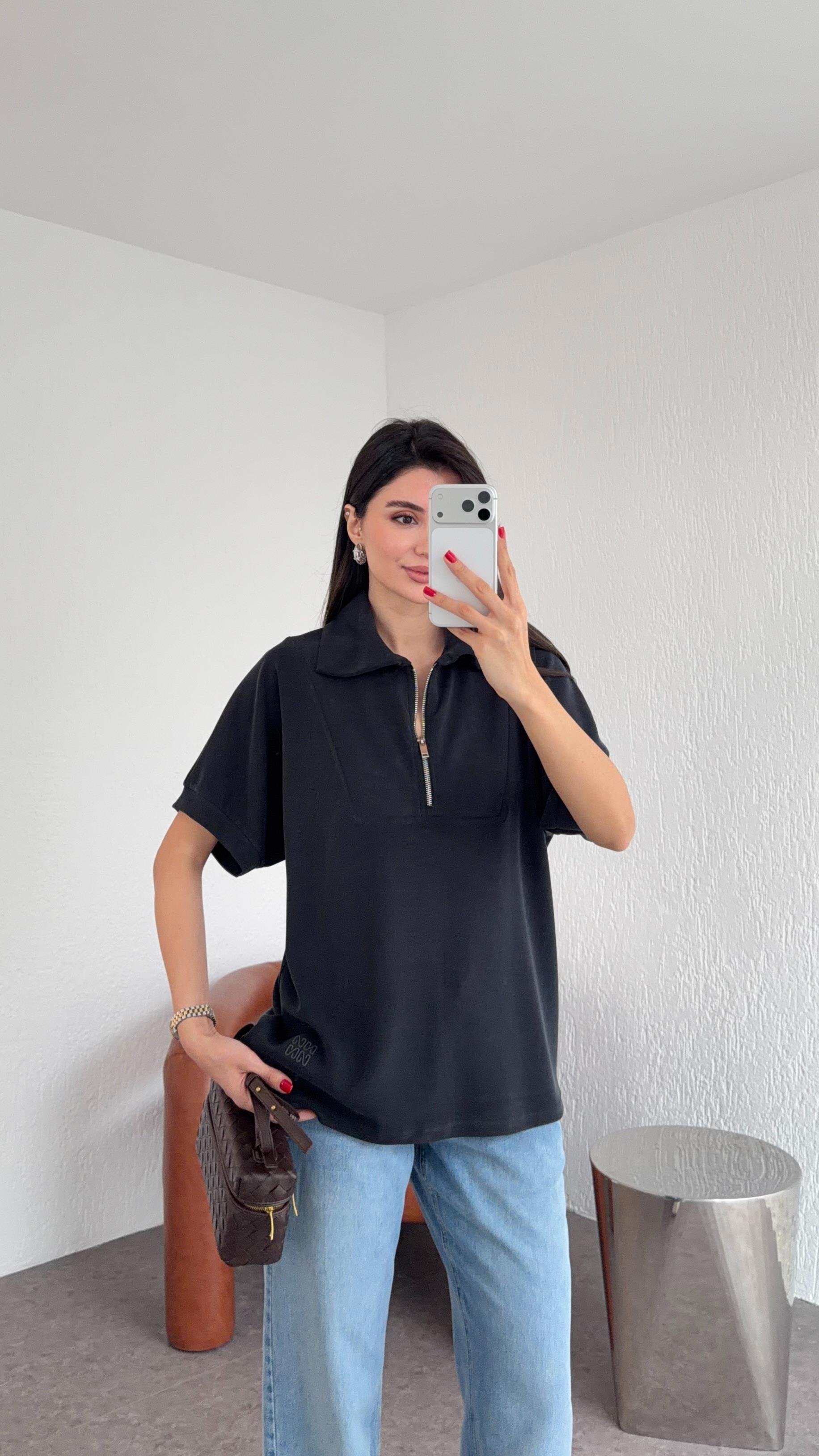 Kısa Kollu Modal Antrasit Sweat