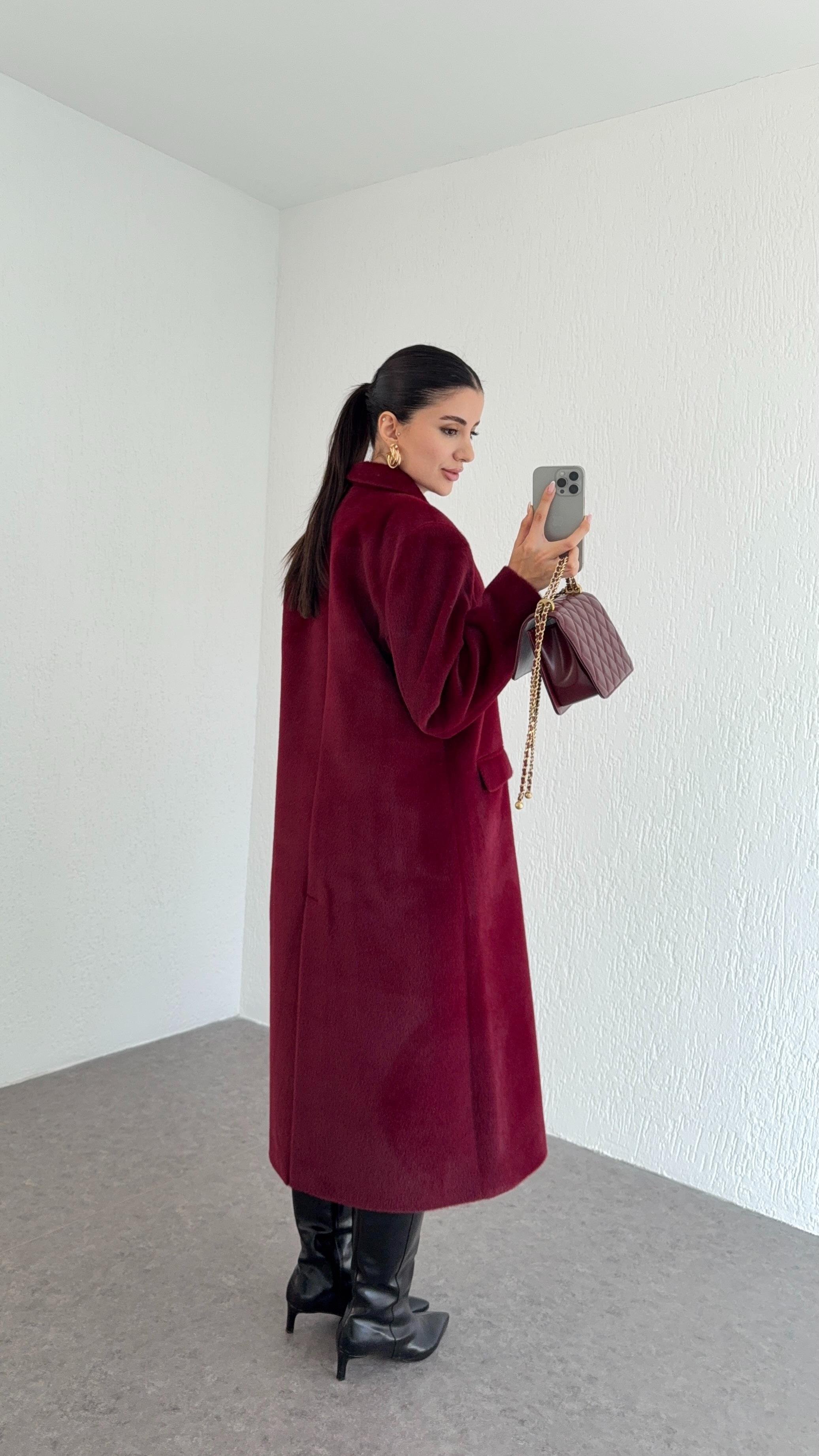 Kısa Sakallı Bordo Kaban