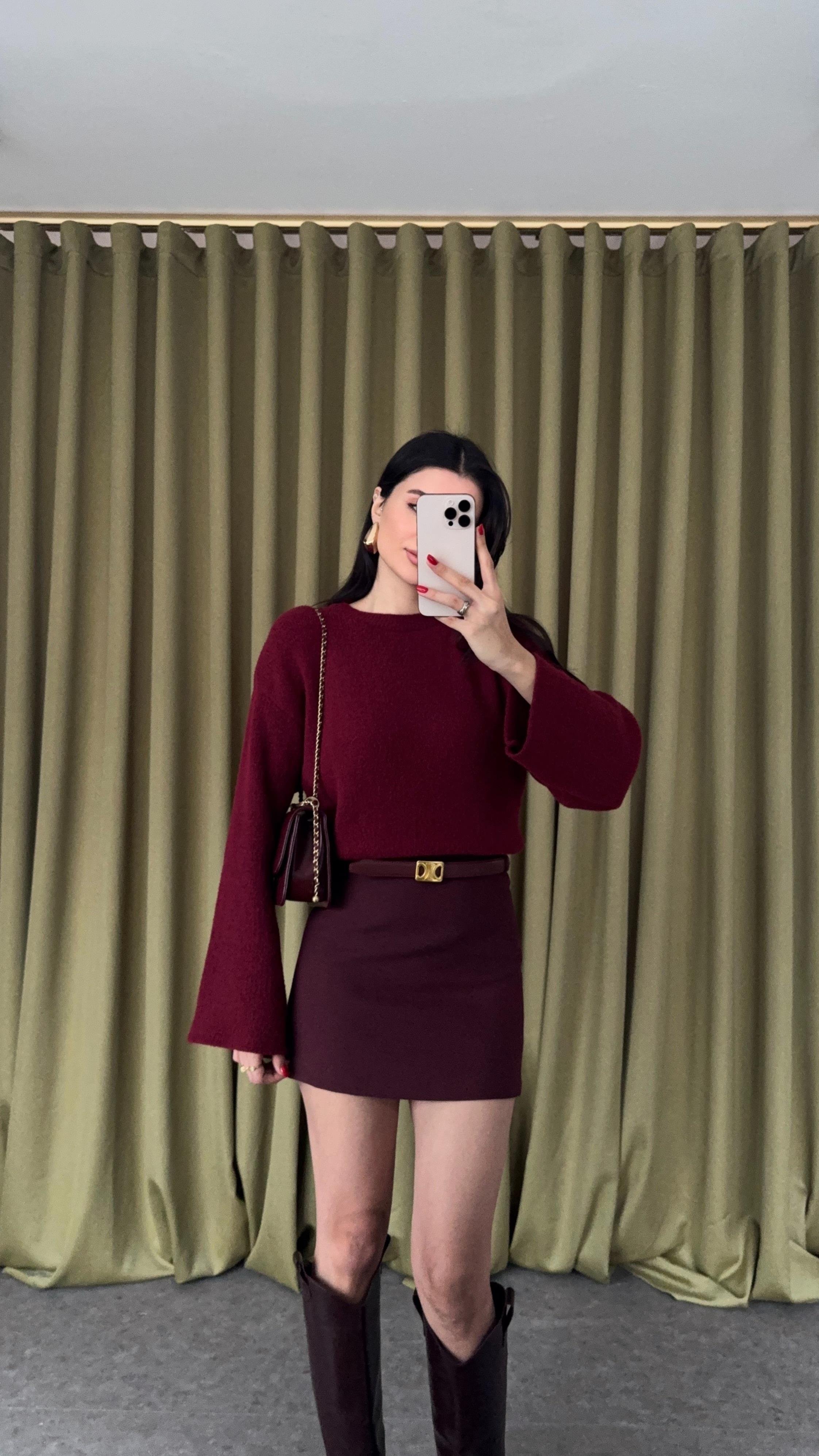Kısa Sakallı Premium Bordo Kazak