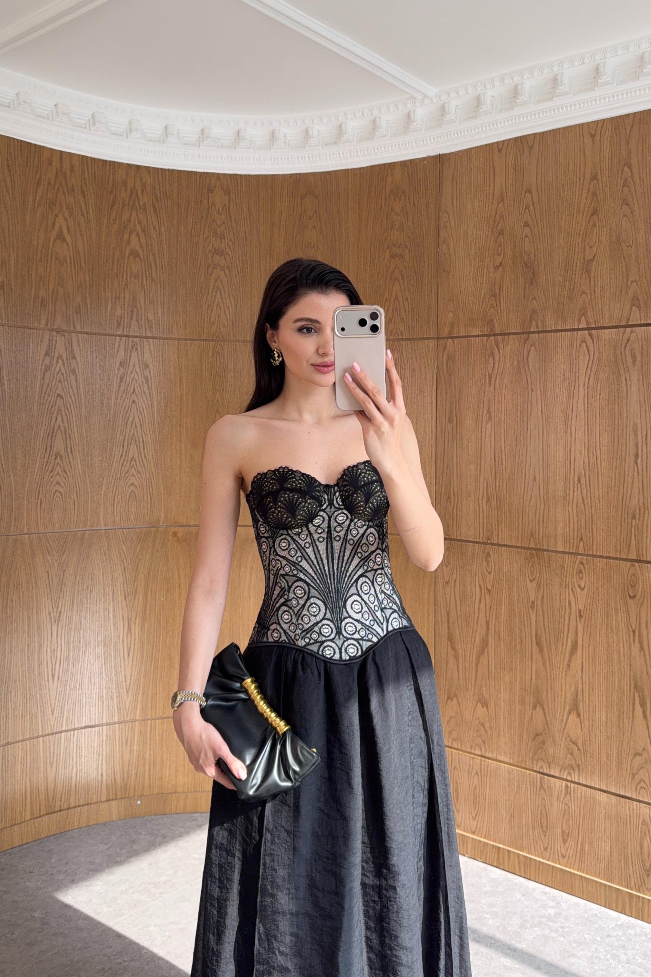 Kontrast Dantelli Premium Siyah Korse
