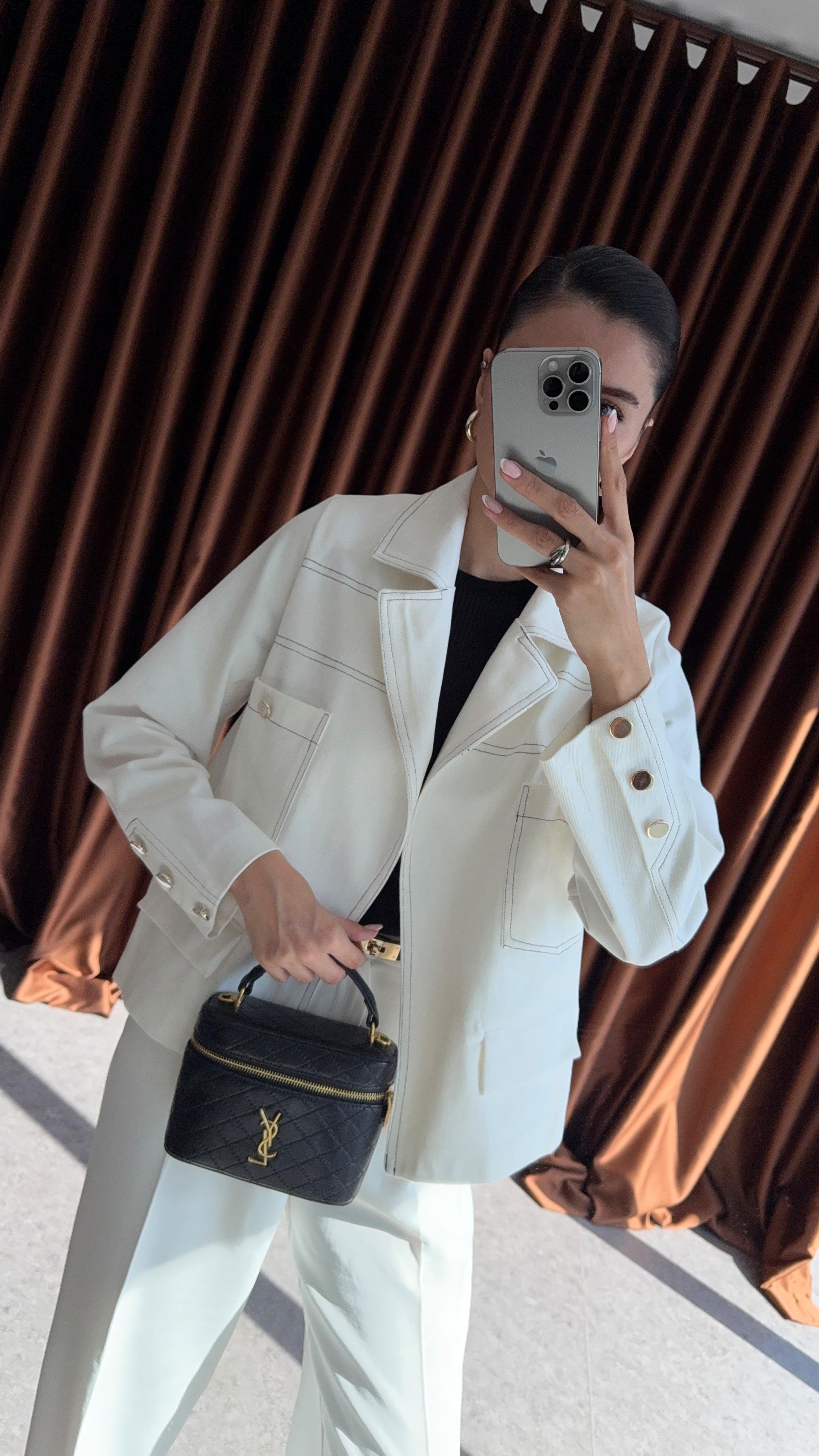 Kontrast Dikişli Gabardin Ceket