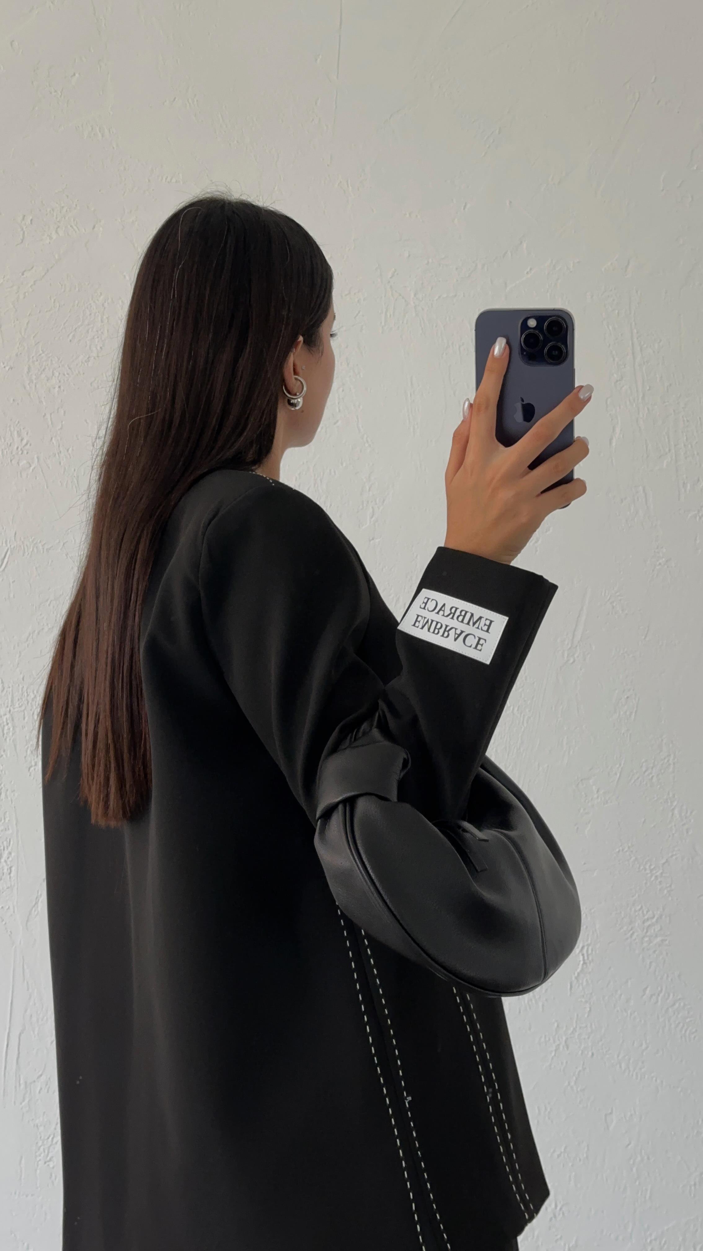 Kontrast Dikişli Siyah Blazer Ceket