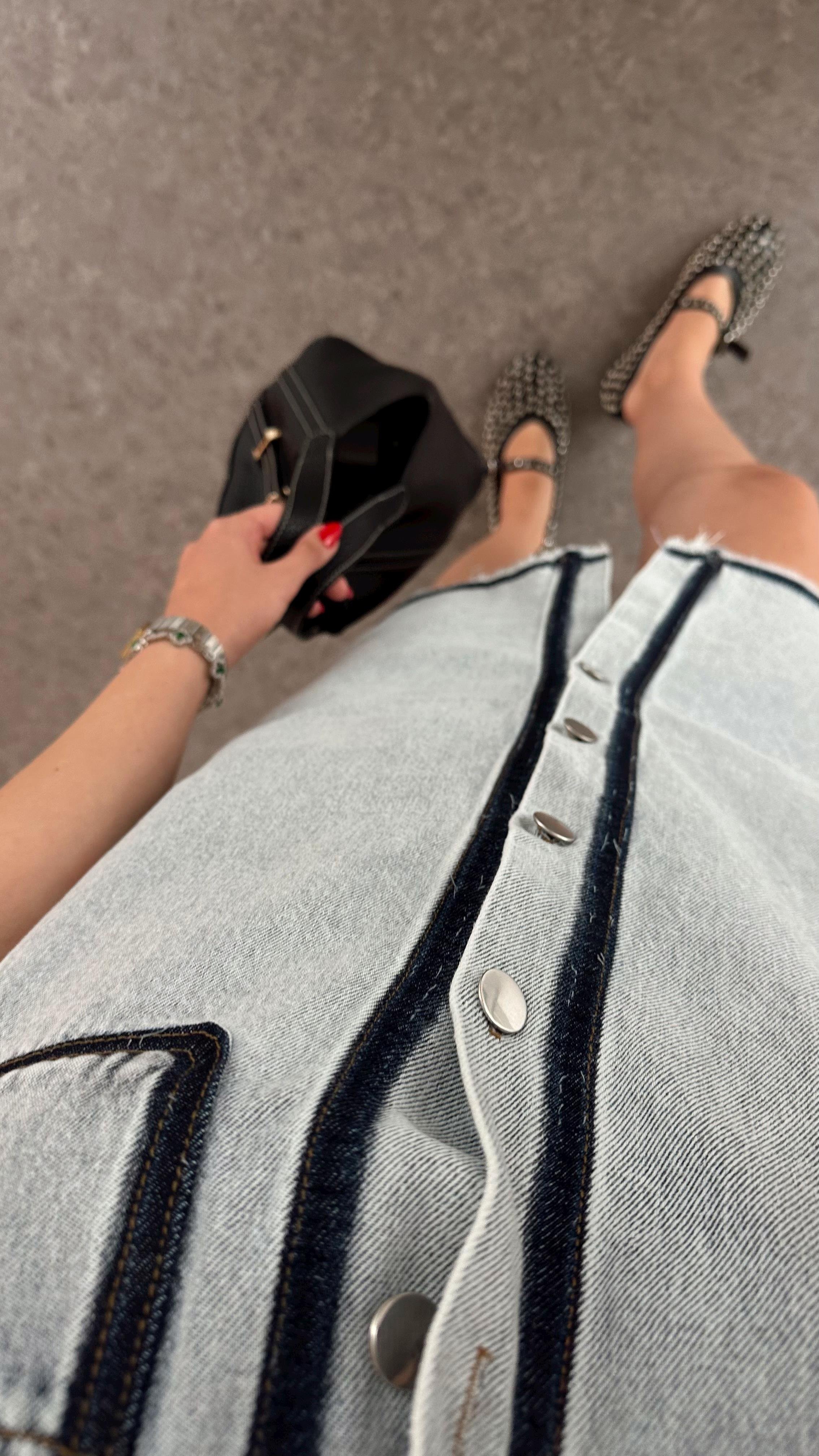 Kontrastlı Denim Elbise