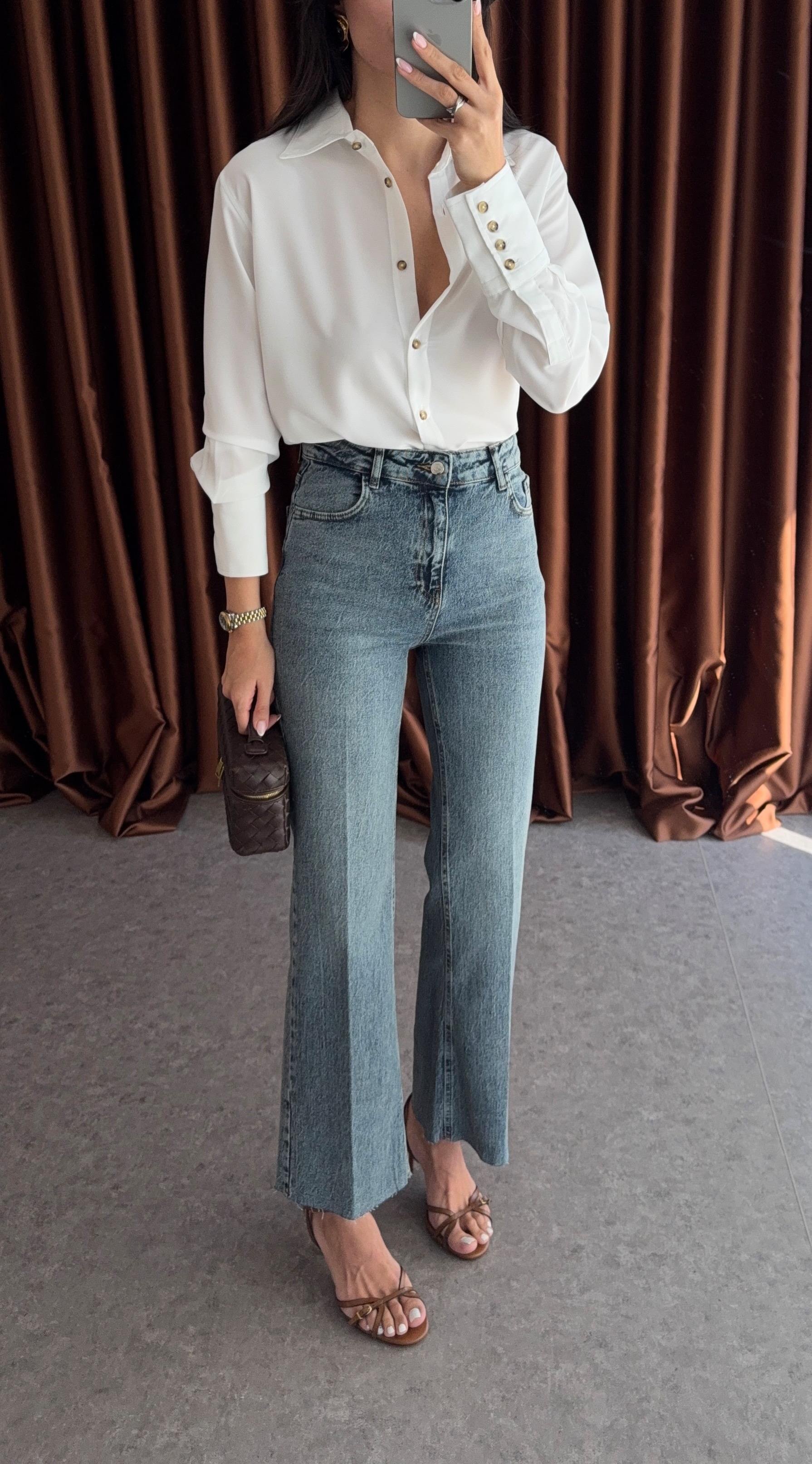 Koyu Kar Yıkamalı Flare Jean