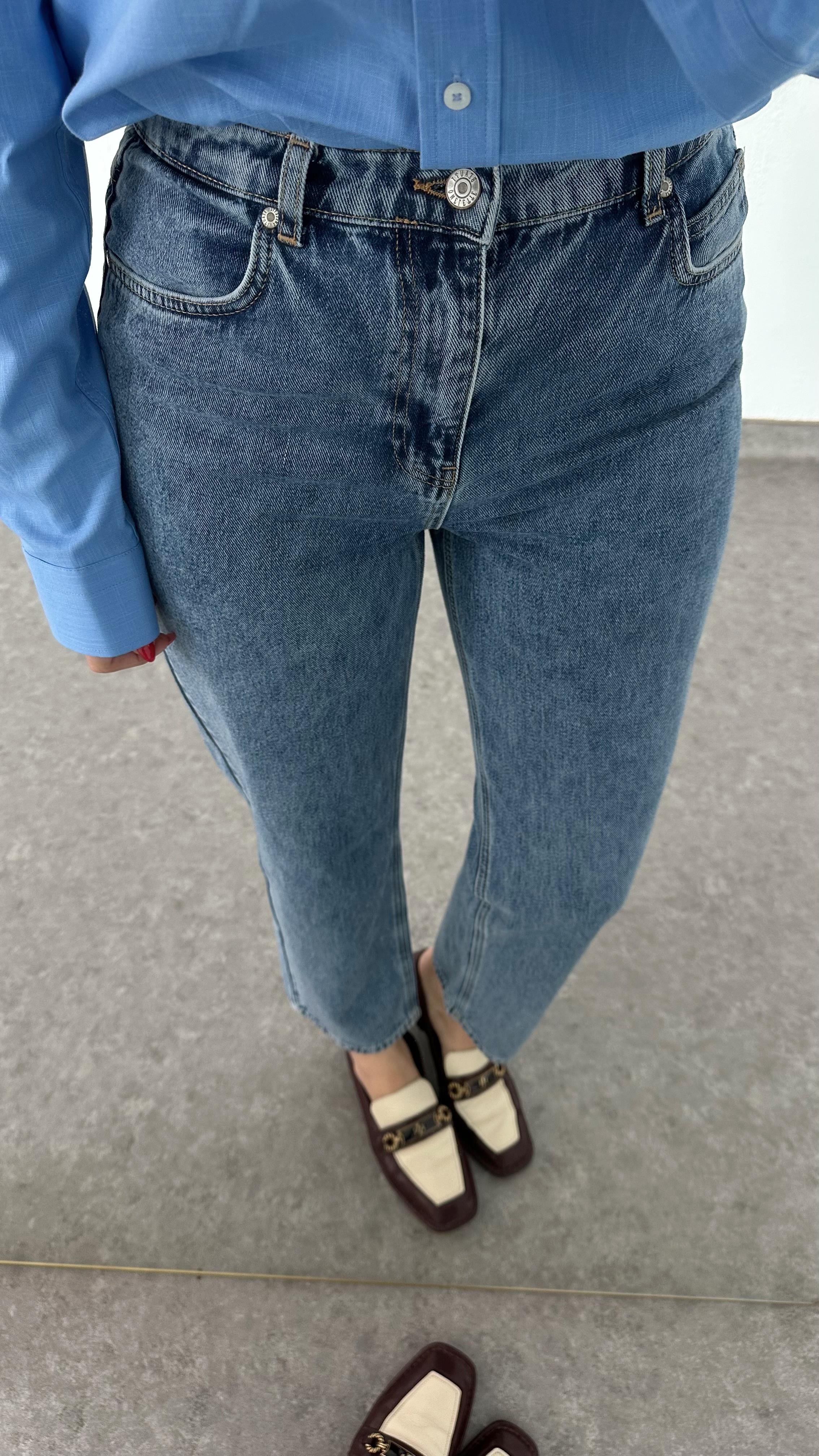 Koyu Lacivert Momfit Jean