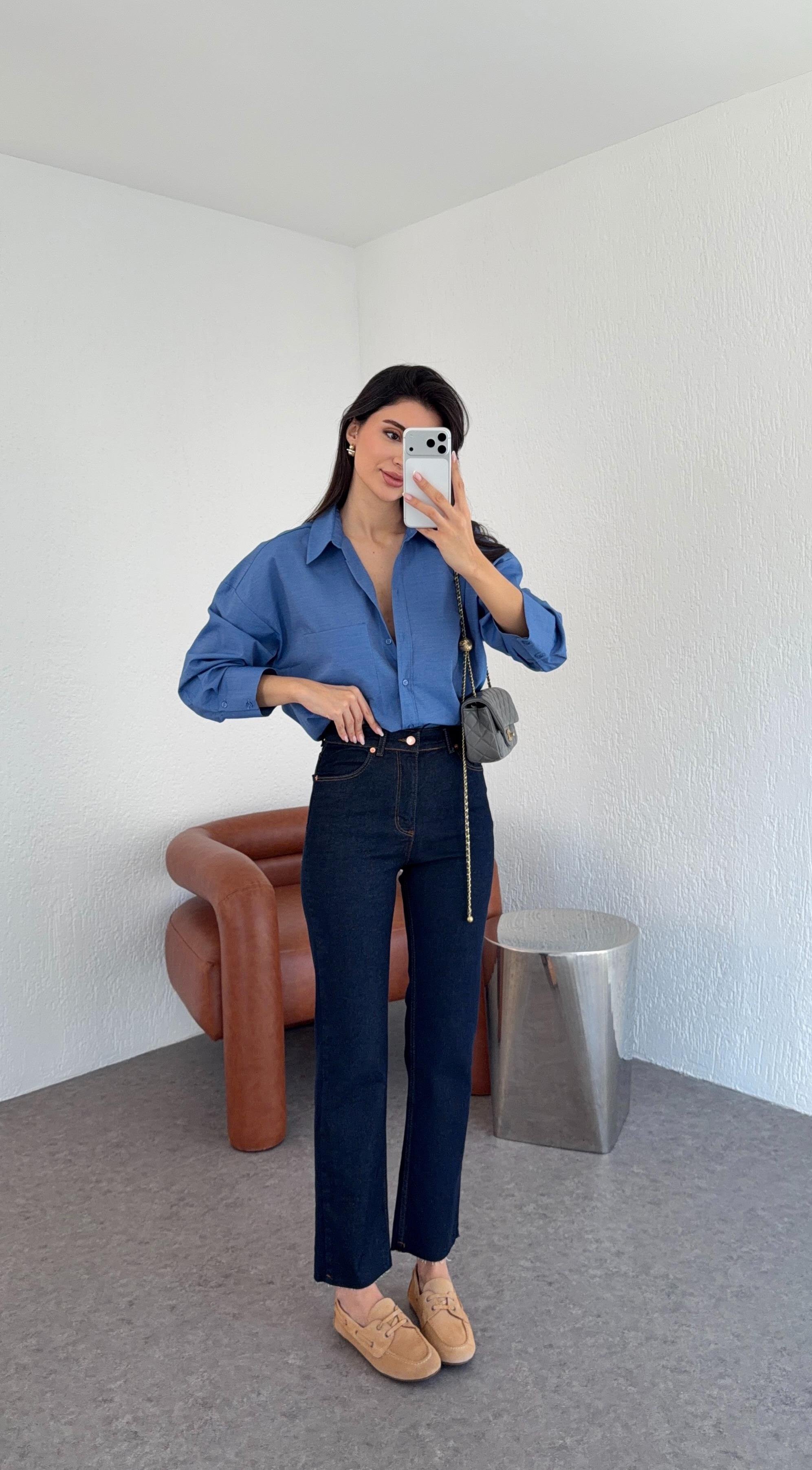 Koyu Lacivert Momfit Jean