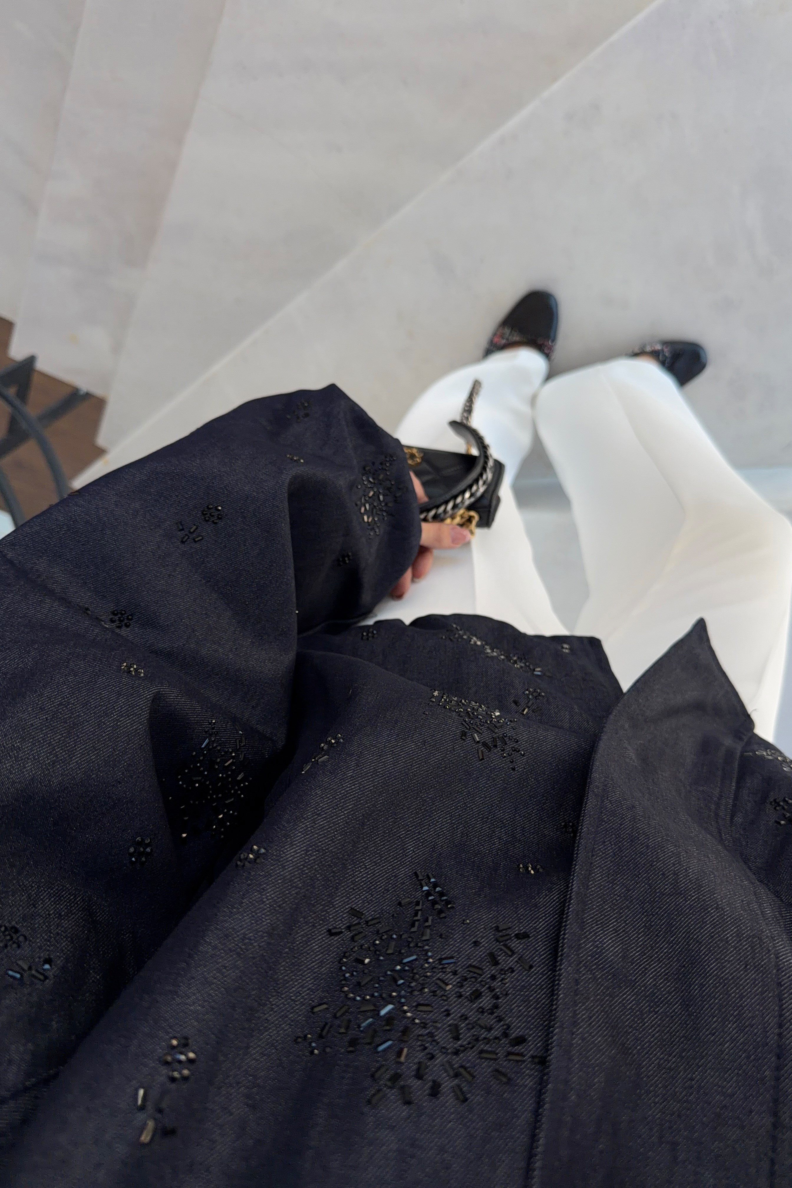 Koyu Taşlı Denim Bomber Ceket