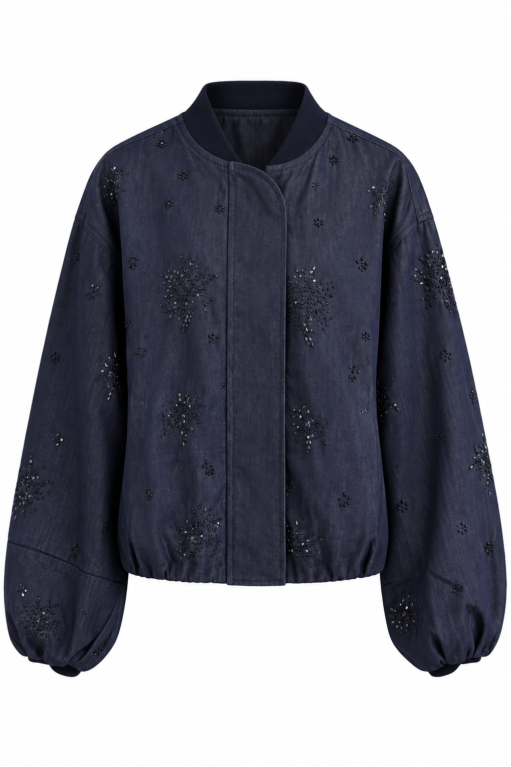 Koyu Taşlı Denim Bomber Ceket