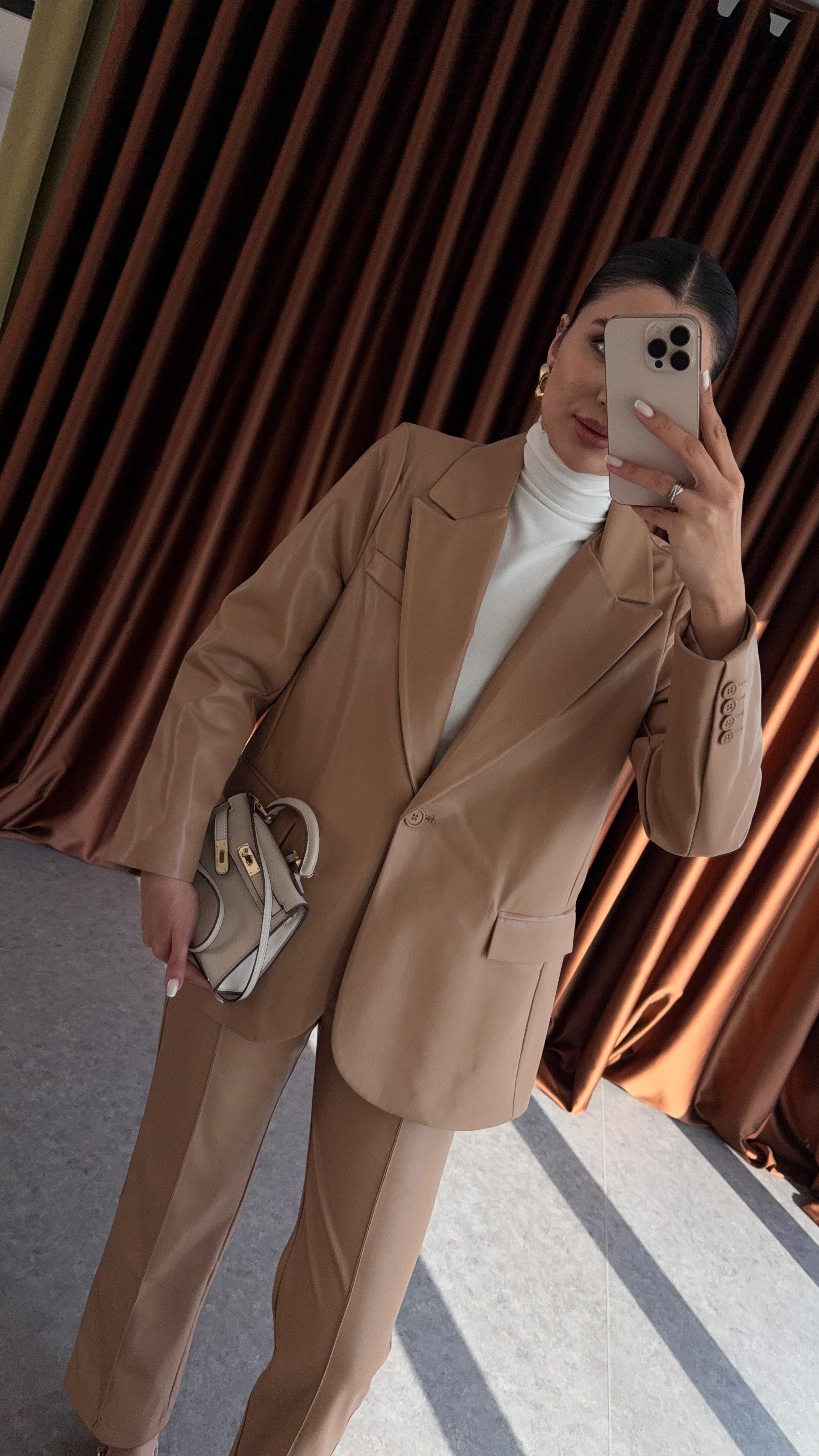 Krem Deri Blazer