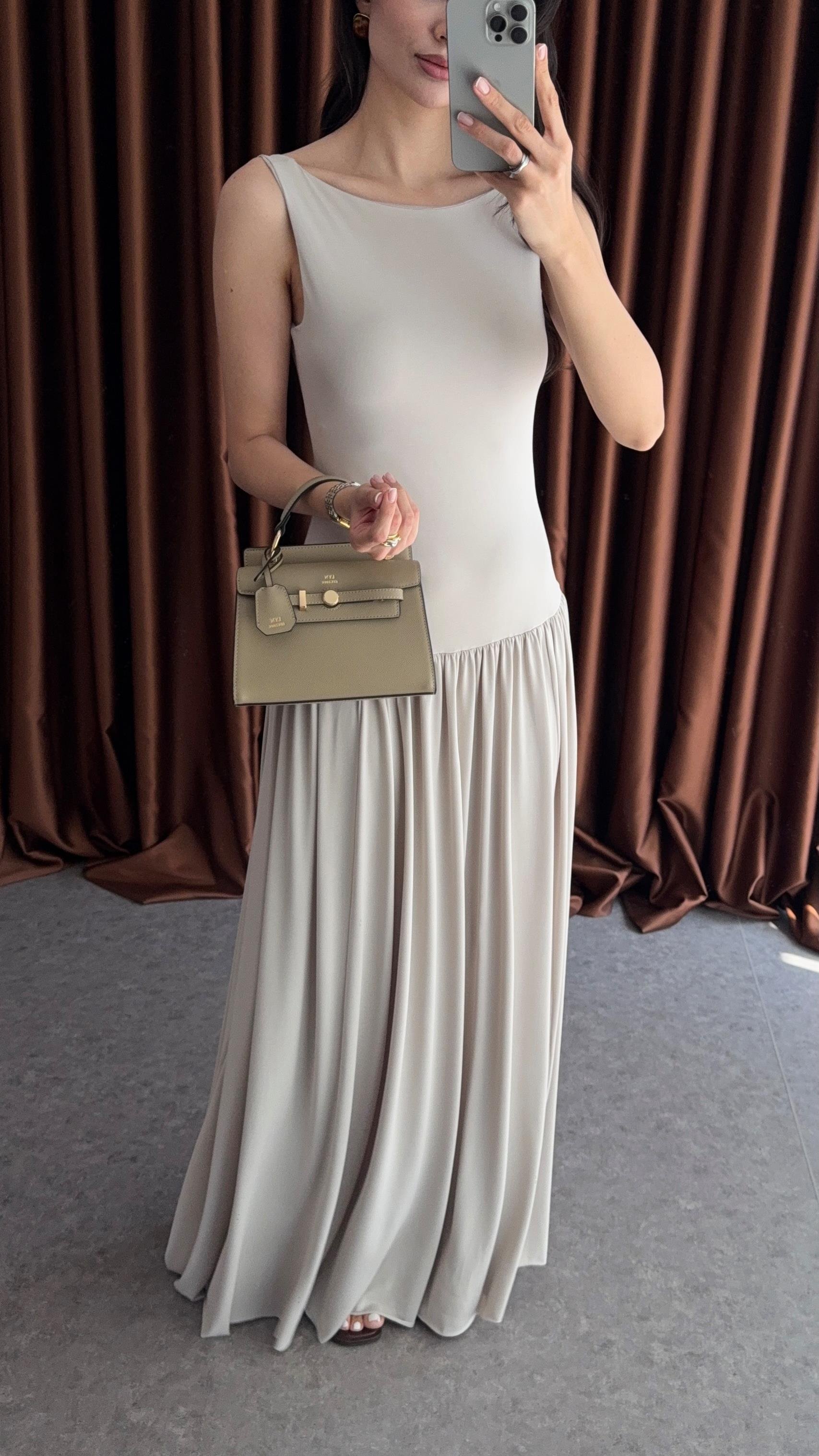 Krem Maxi Modal Elbise