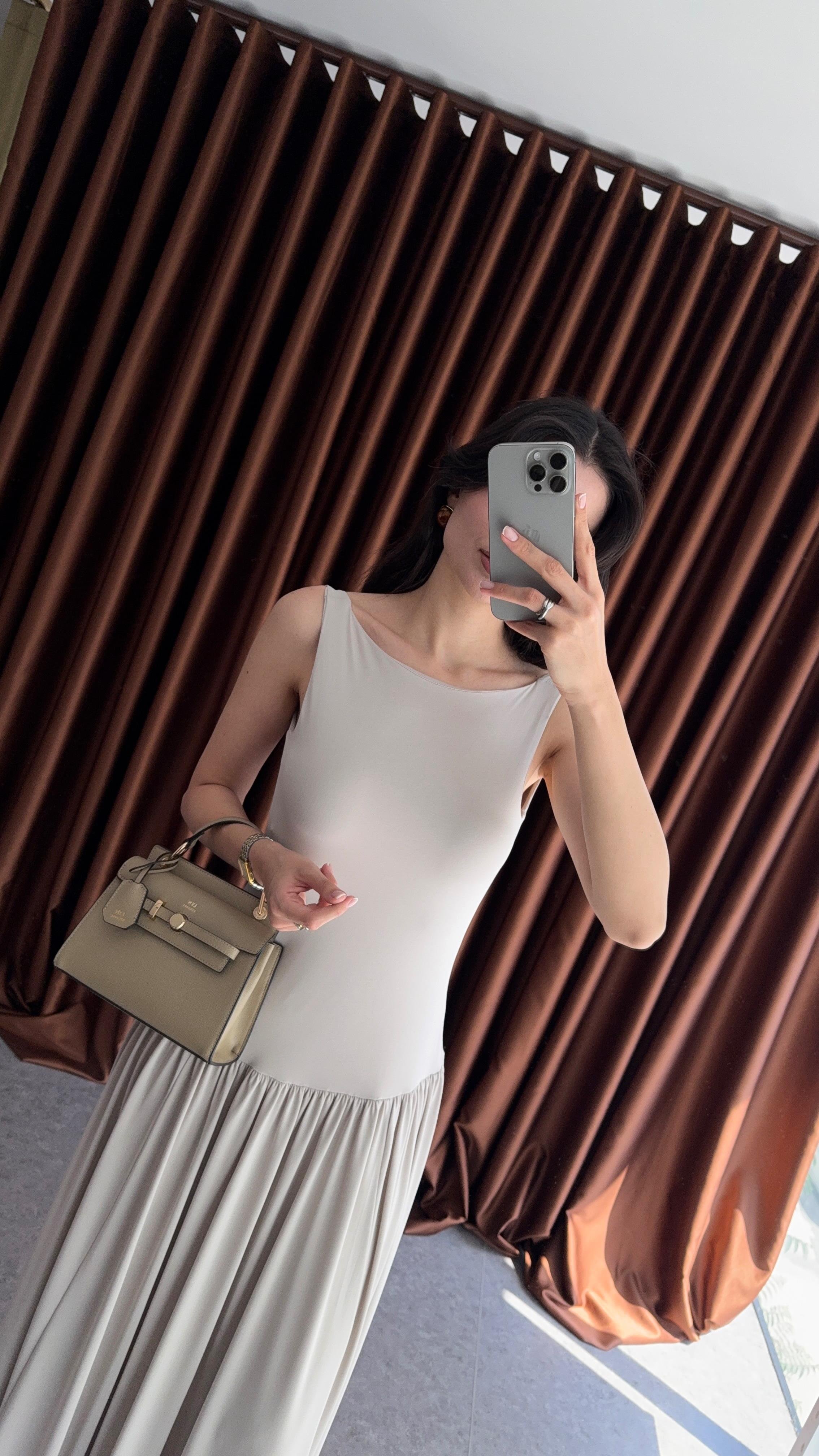 Krem Maxi Modal Elbise
