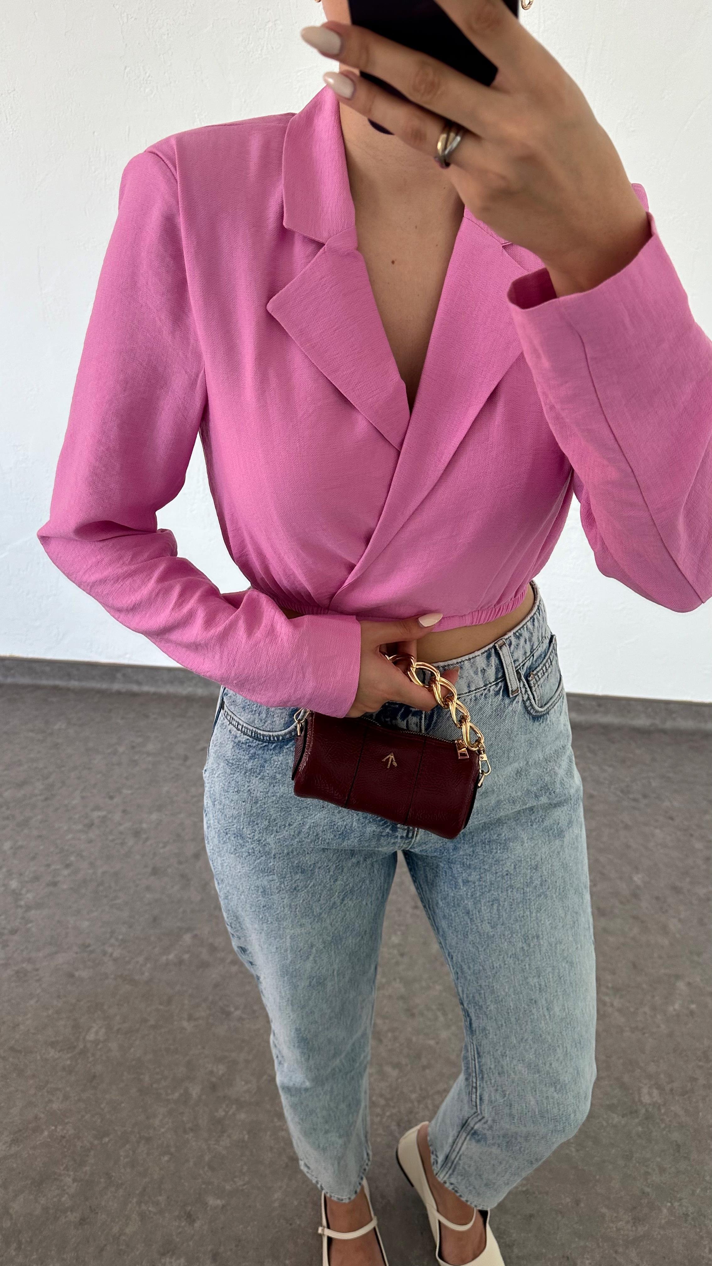 Kruvaze Pembe Ceket