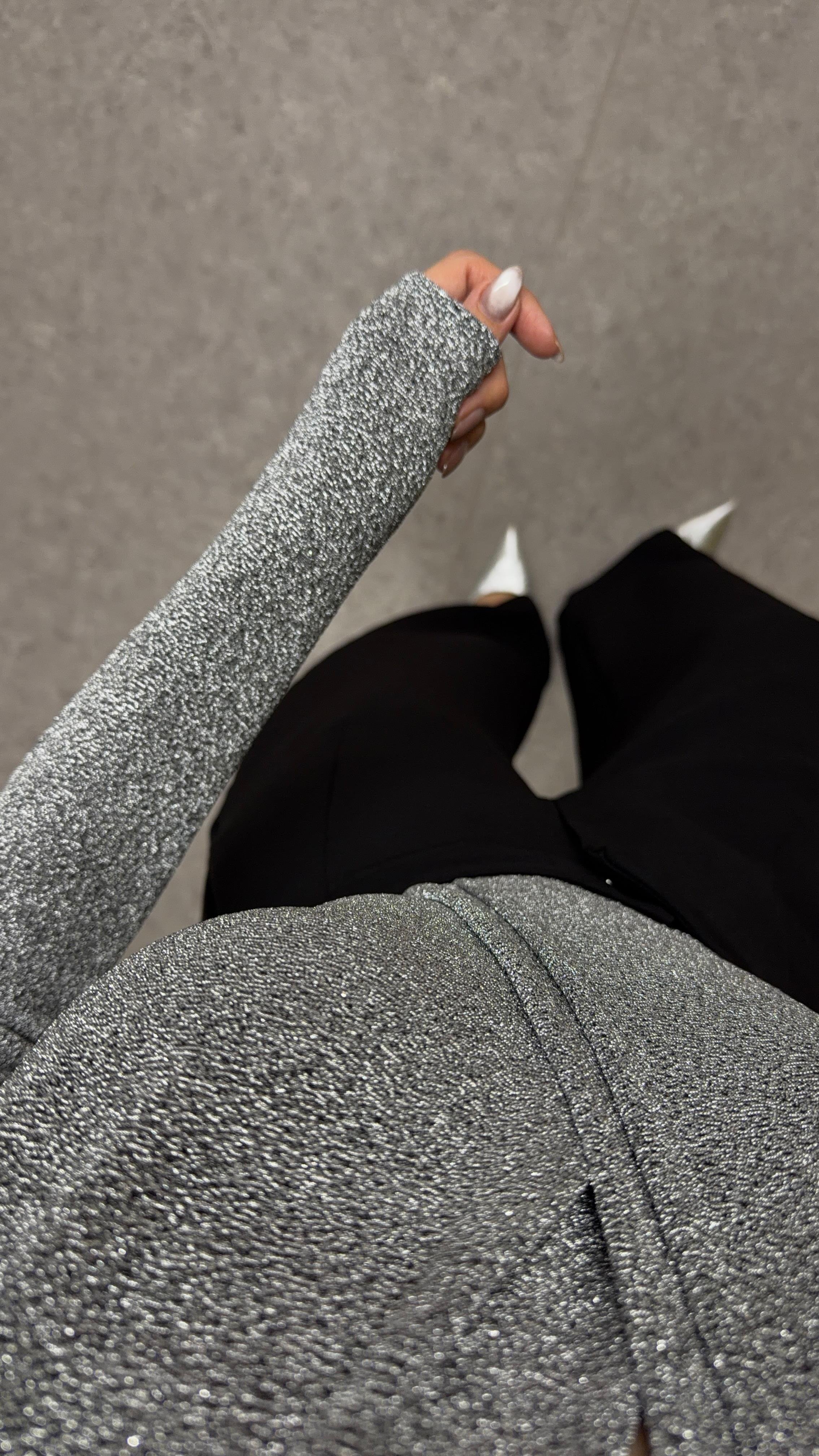 Kruvaze Simli Gümüş Bodysuit