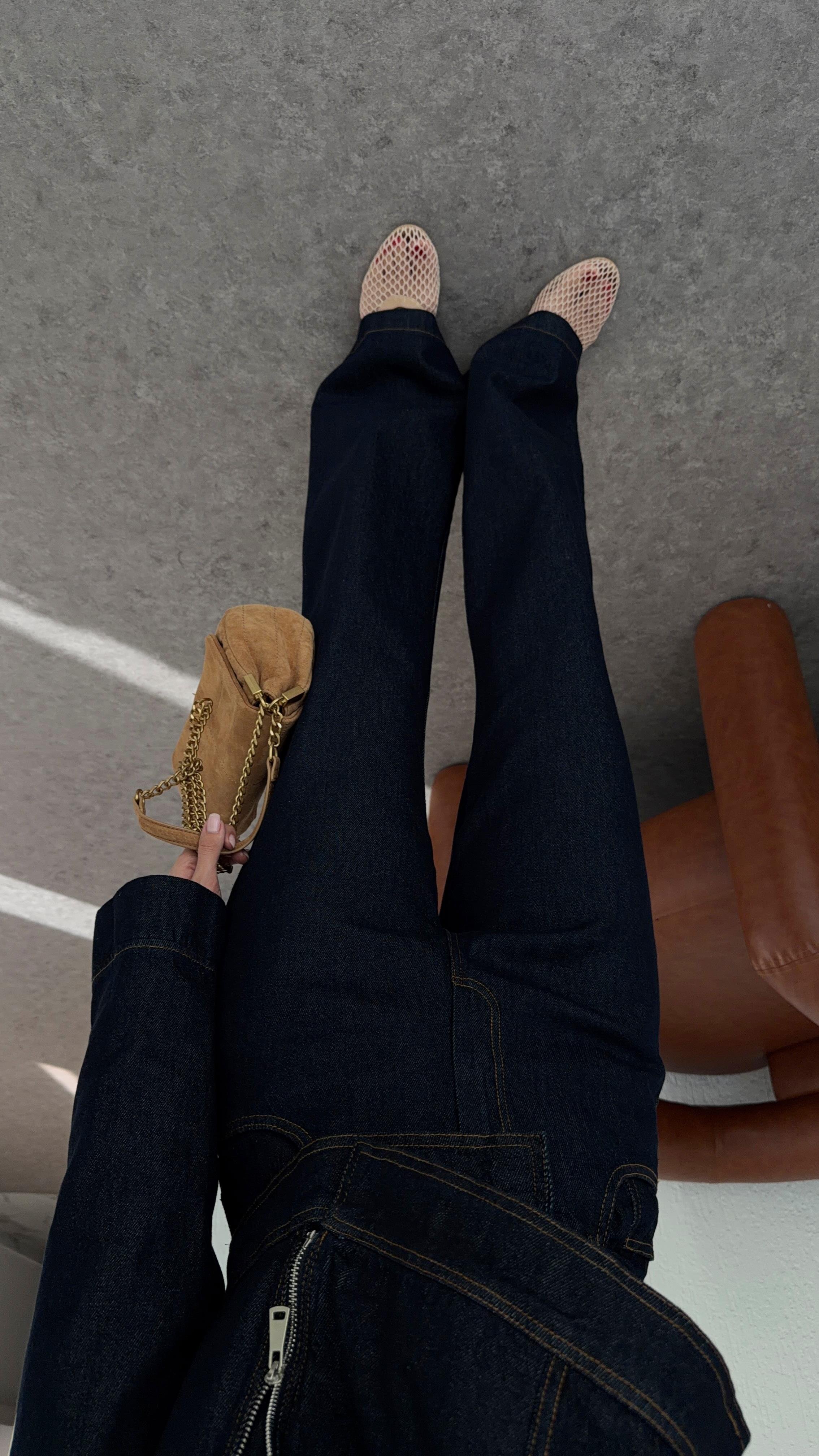 Kuş Gözü Detaylı Denim Takım