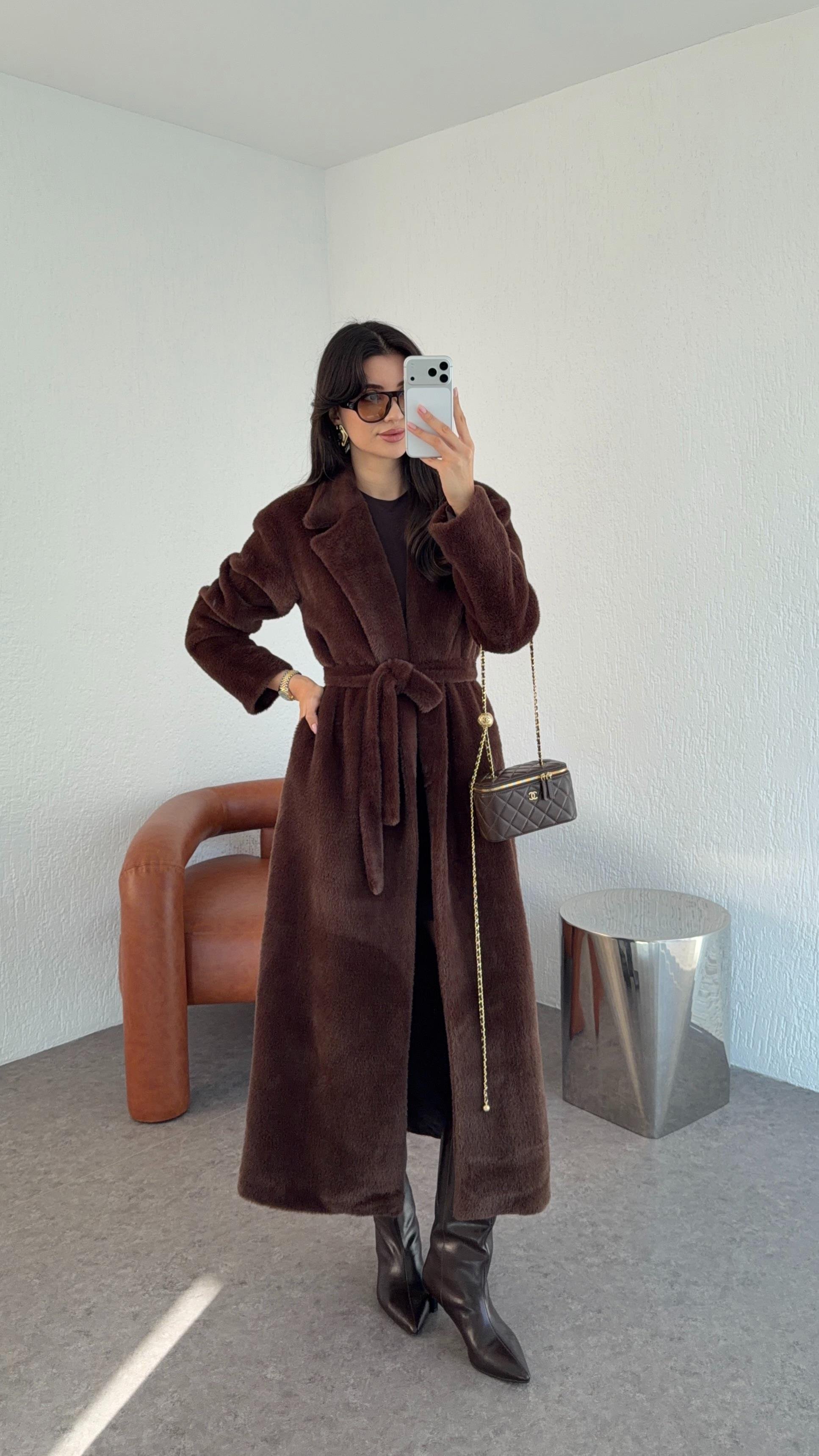 Kuşaklı Premium Acı Kahve Uzun Kürk