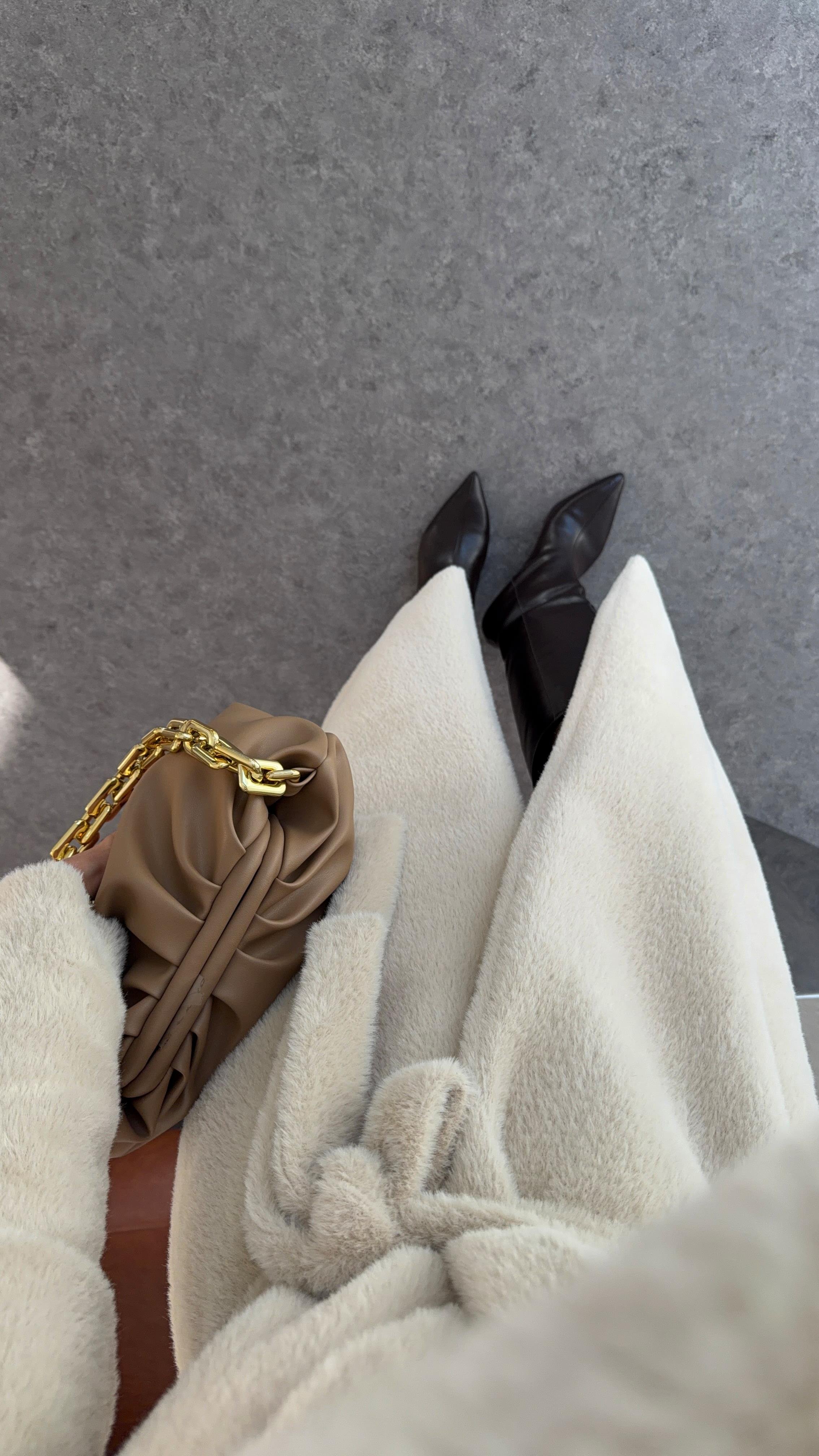 Kuşaklı Premium Krem Uzun Kürk