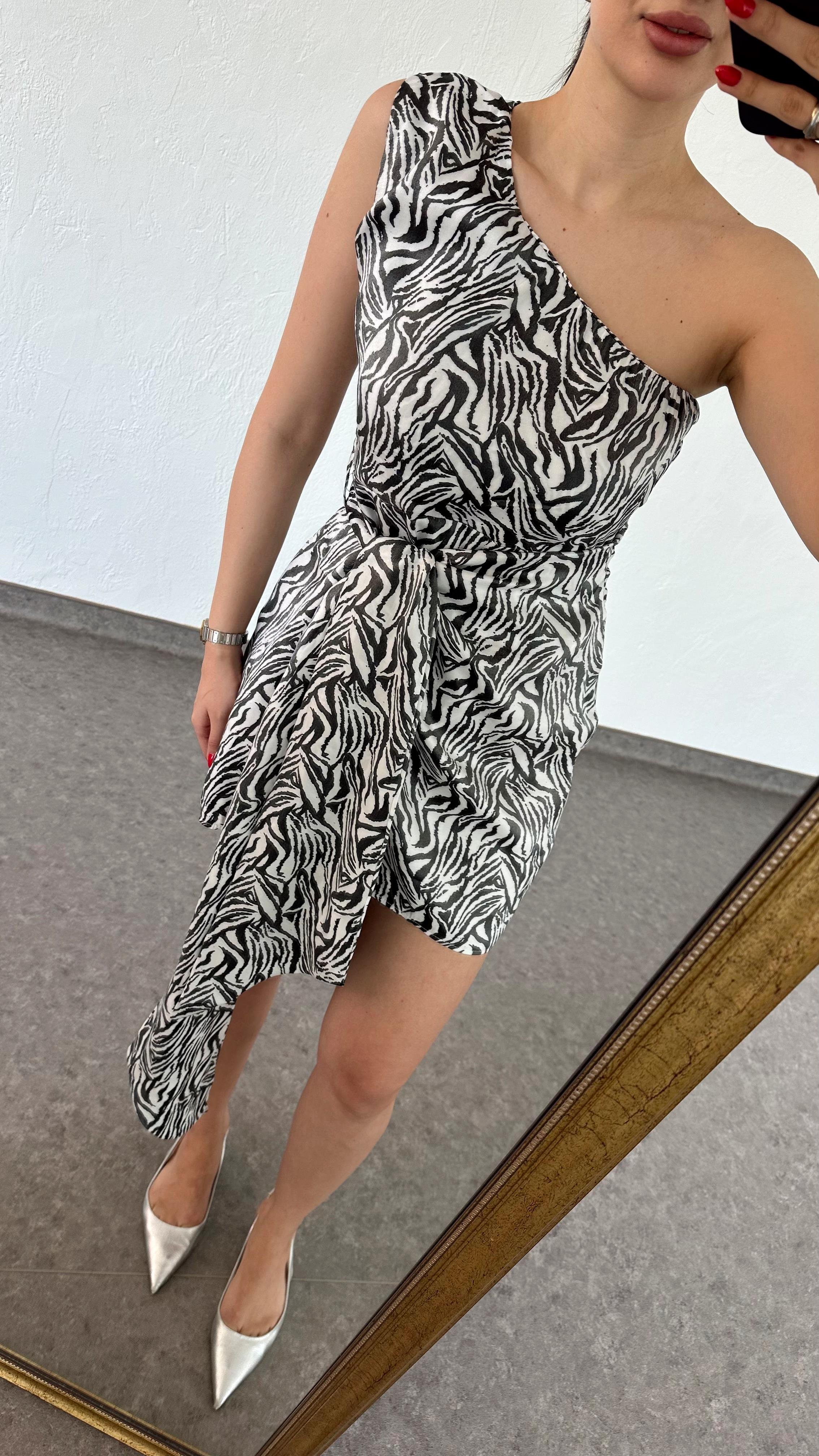 Kuşaklı Zebra Elbise