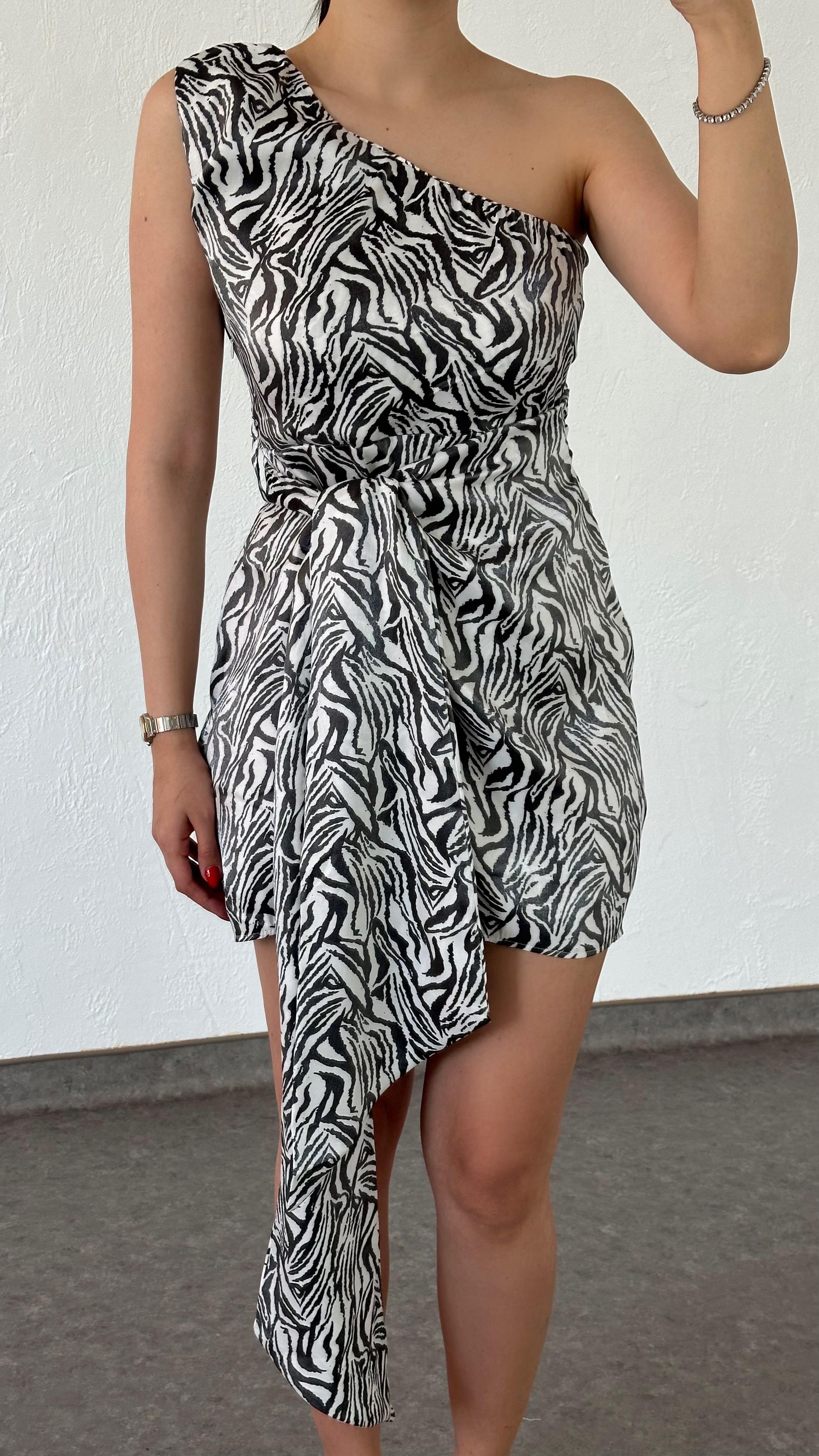 Kuşaklı Zebra Elbise