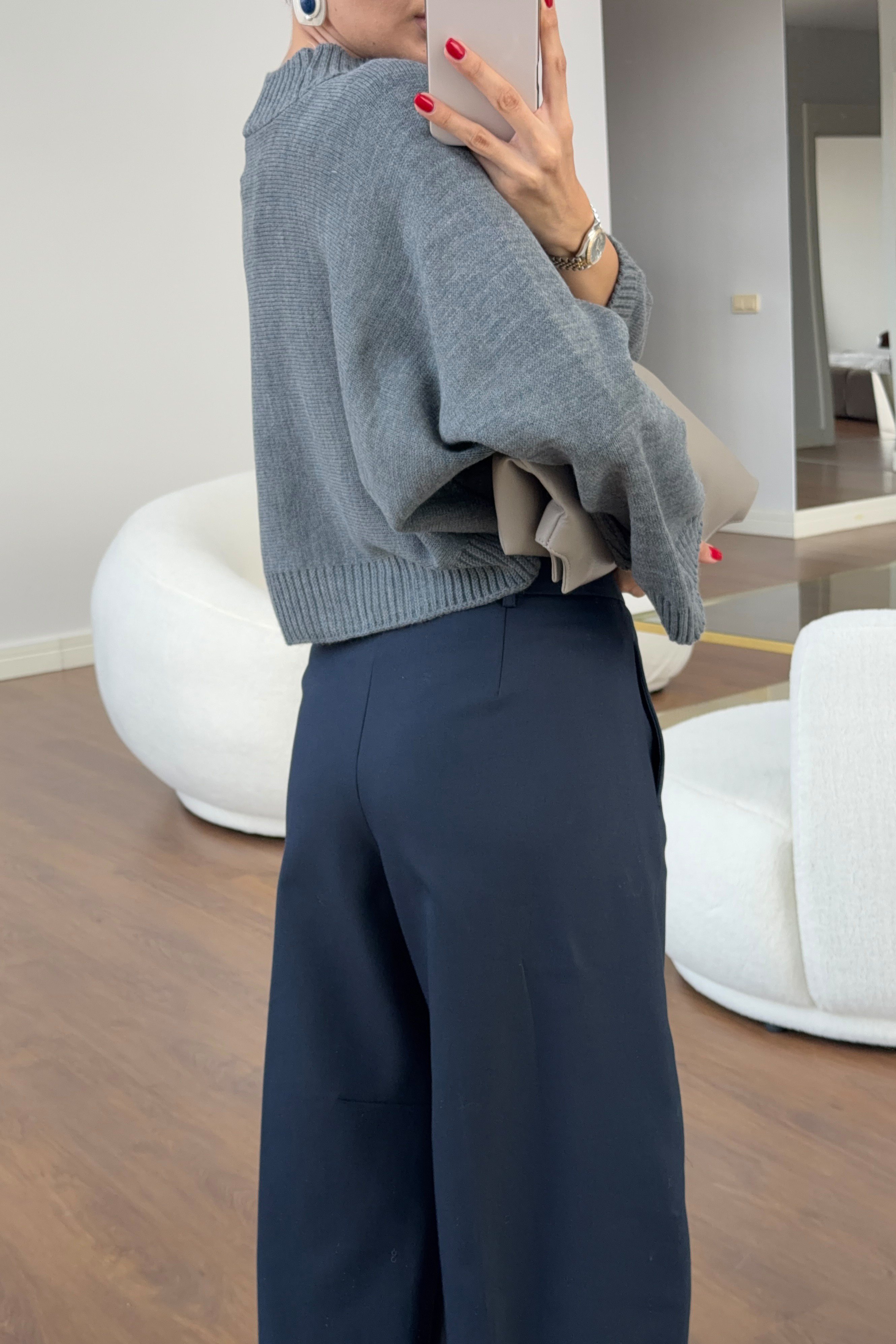 Lacivert Barrel Fit Kumaş Pantolon