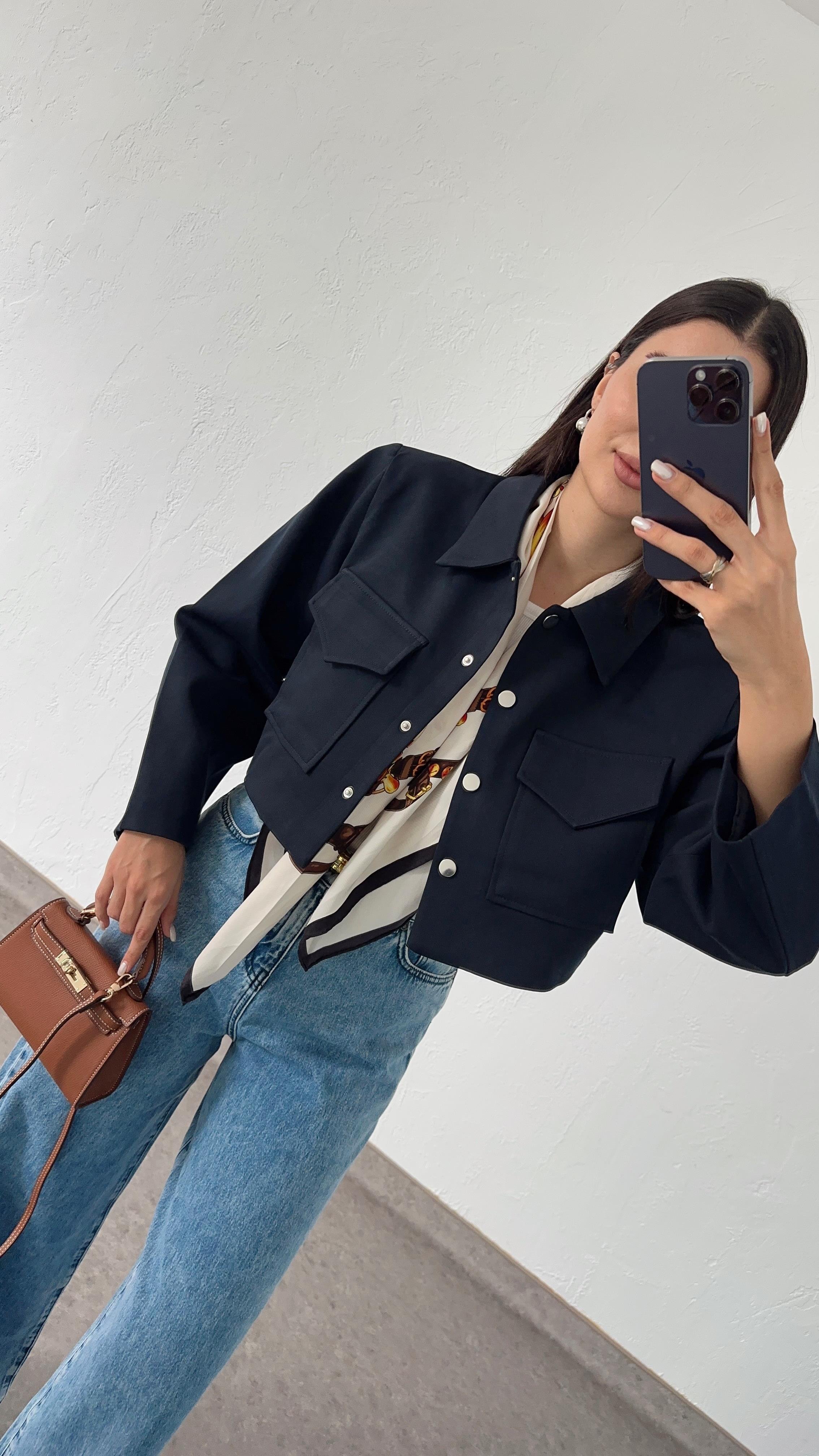 Lacivert Crop Ceket