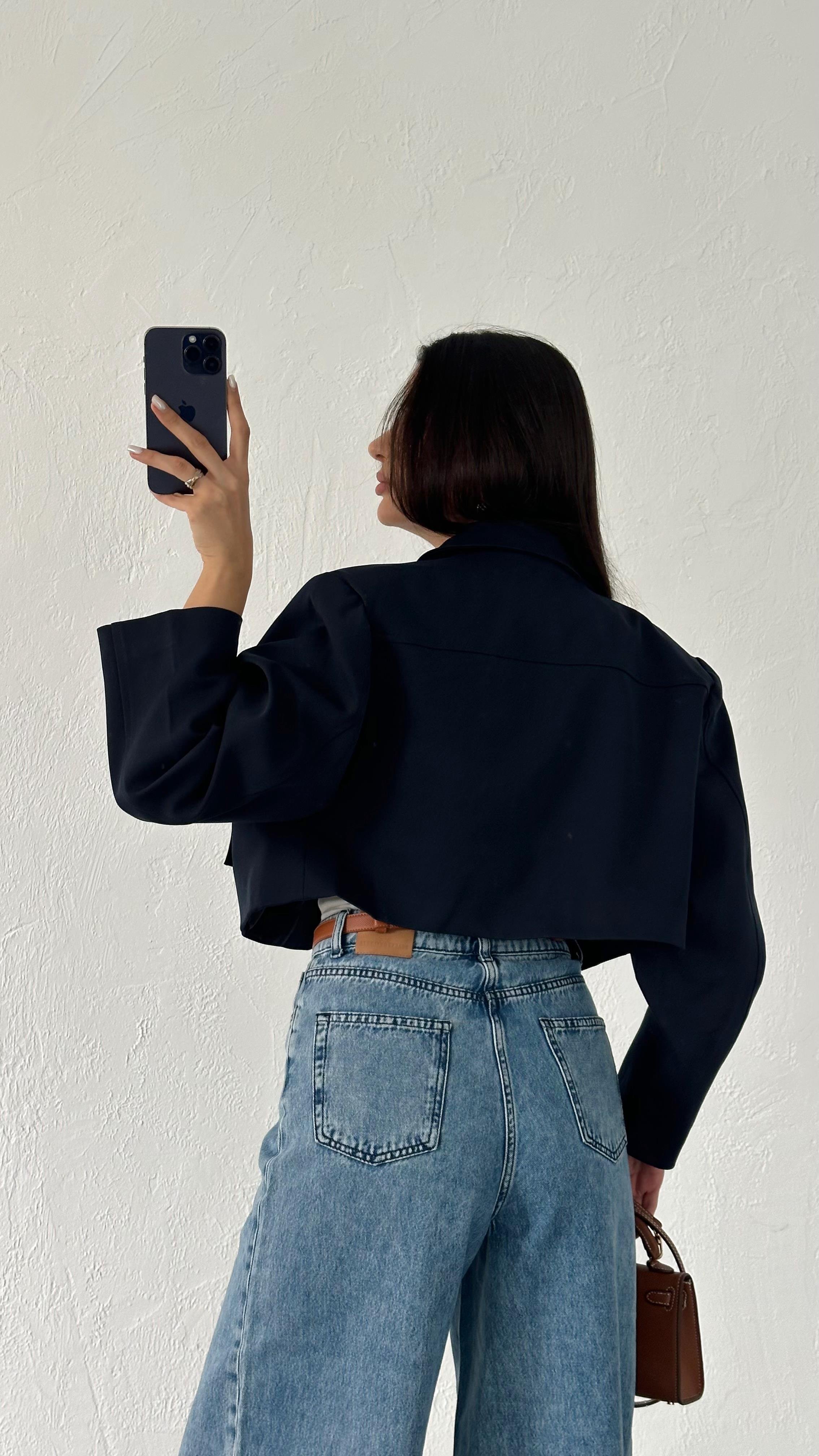 Lacivert Crop Ceket