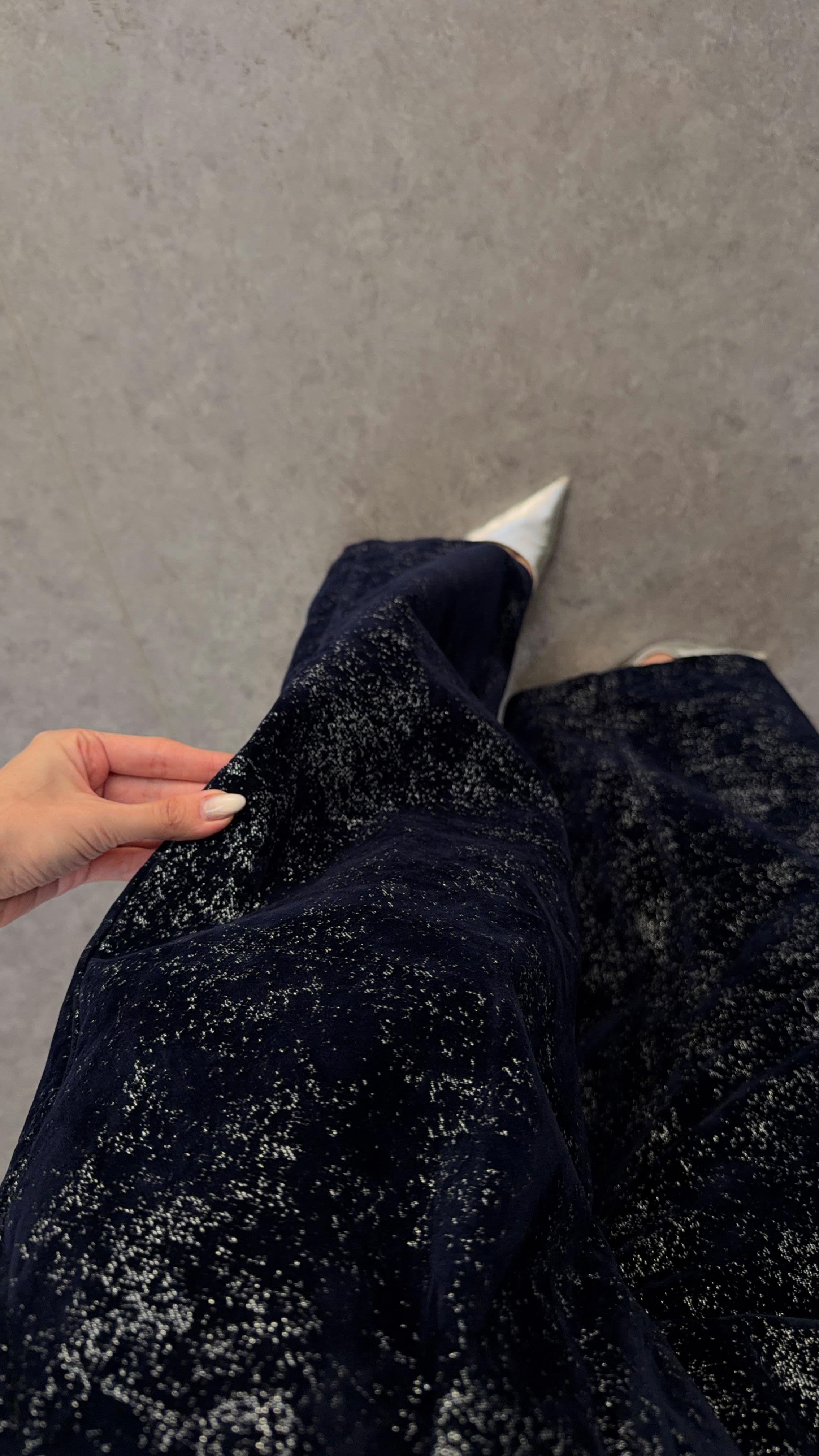 Lacivert-Gümüş Kadife Pantolon