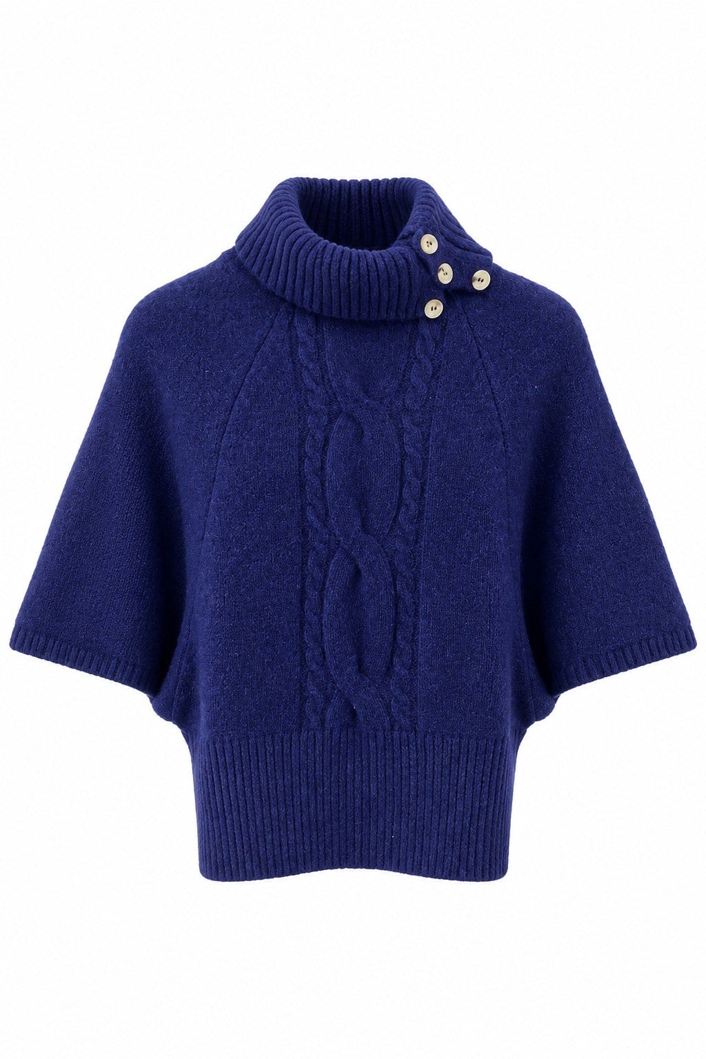 Lacivert Retro Stil Yüksek Yaka Saç Örgü Triko Bluz