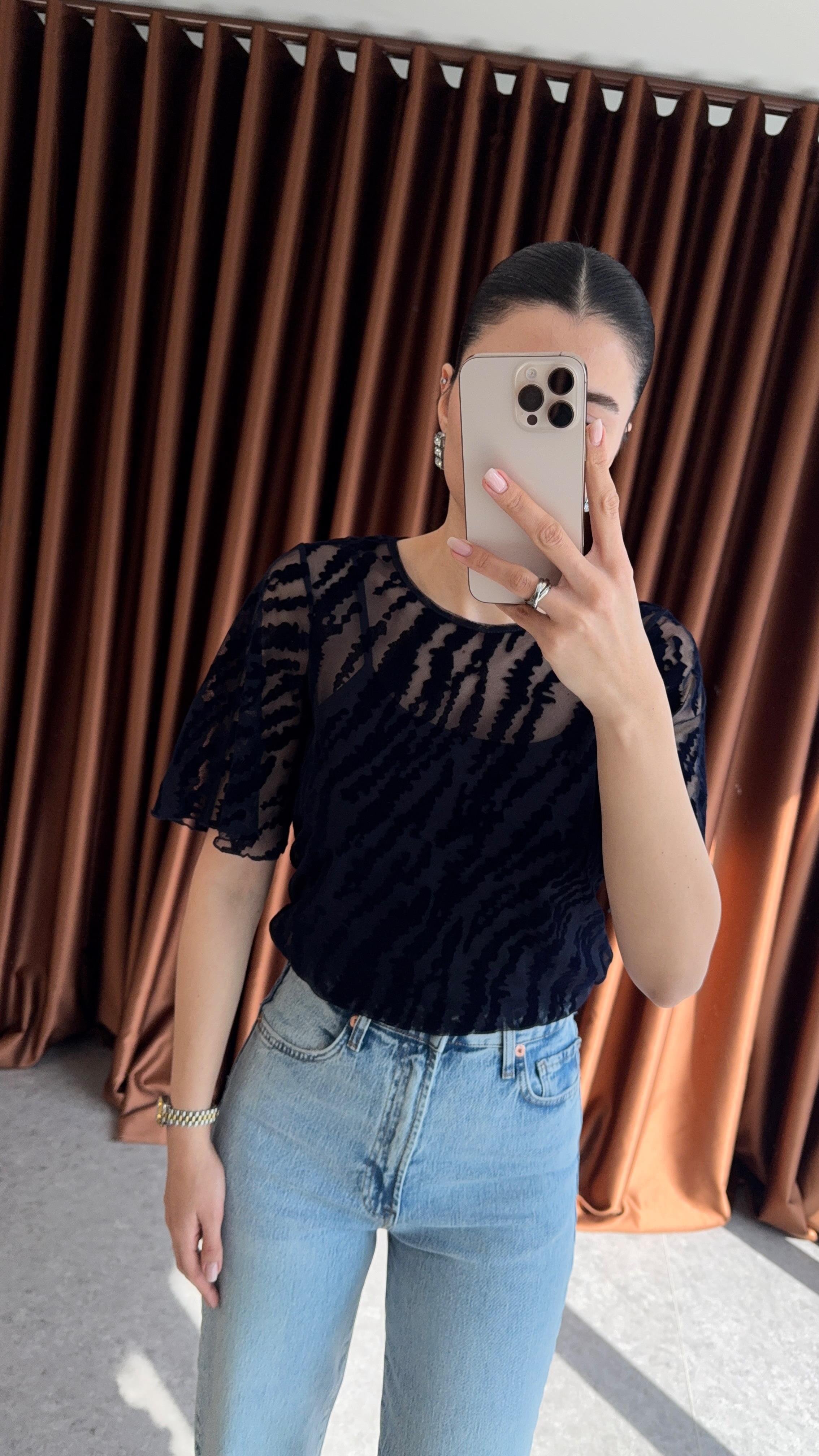 Lacivert Transparan Bluz