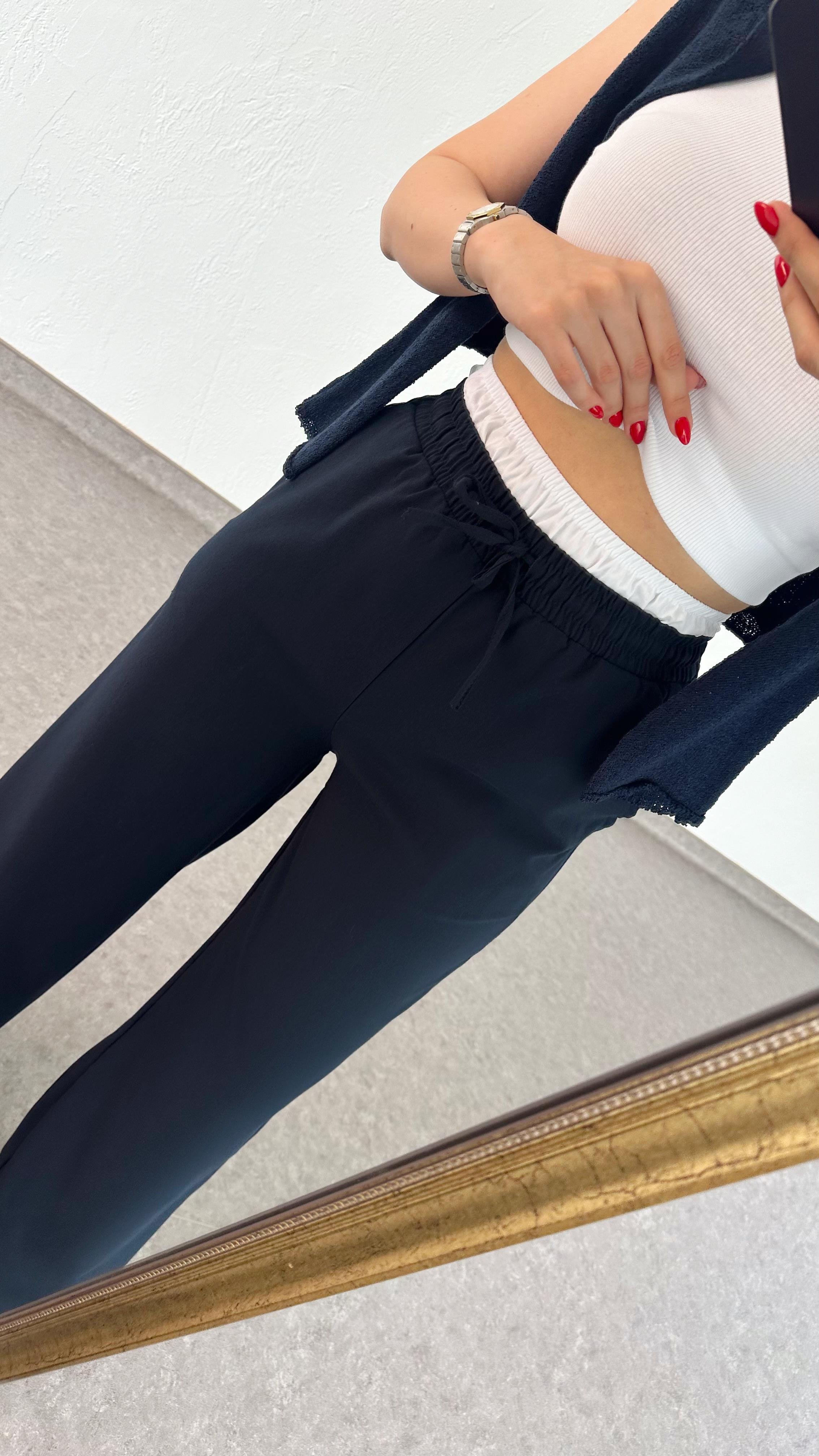 Lastik Bel Lacivert Pantolon