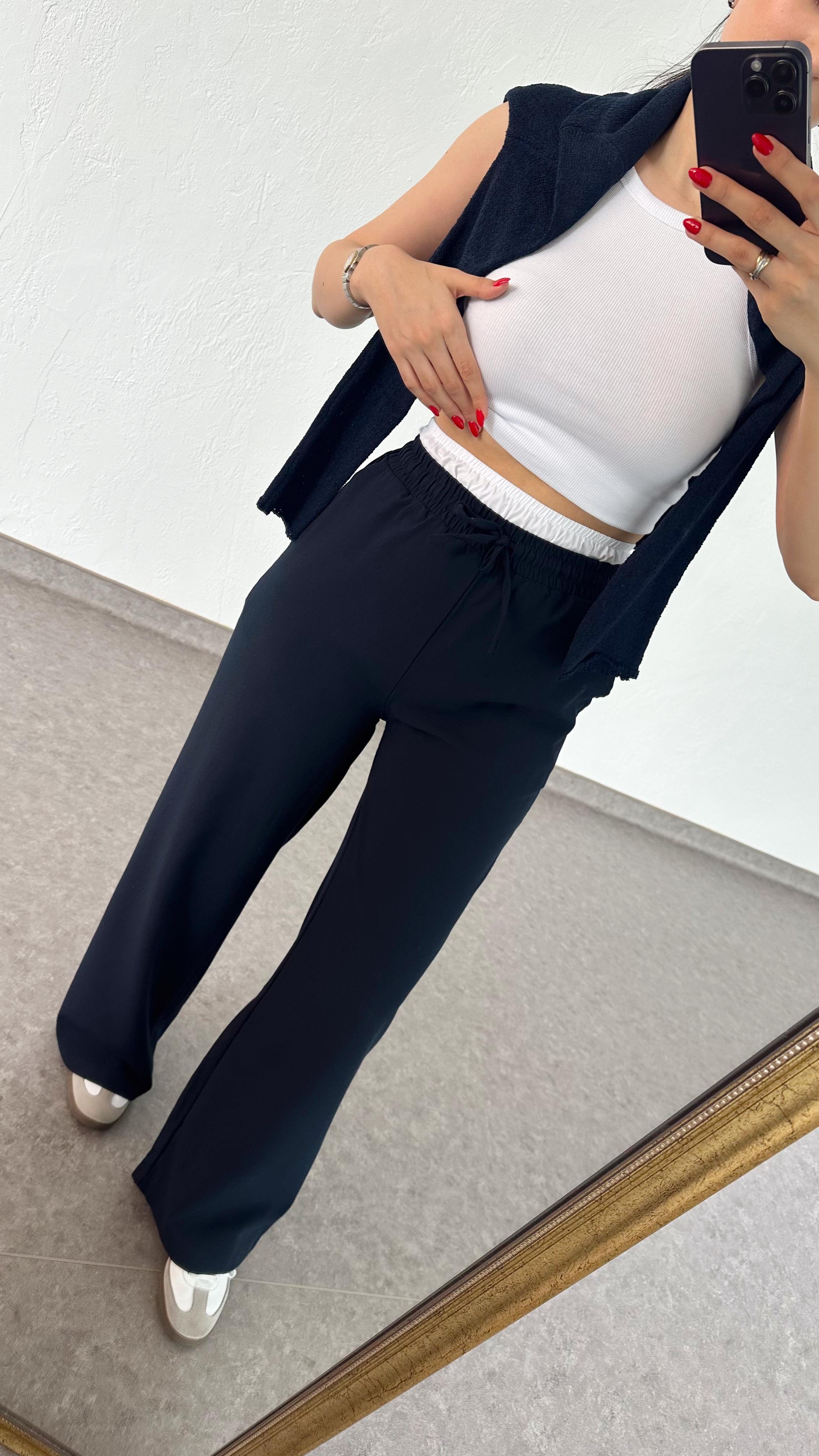 Lastik Bel Lacivert Pantolon