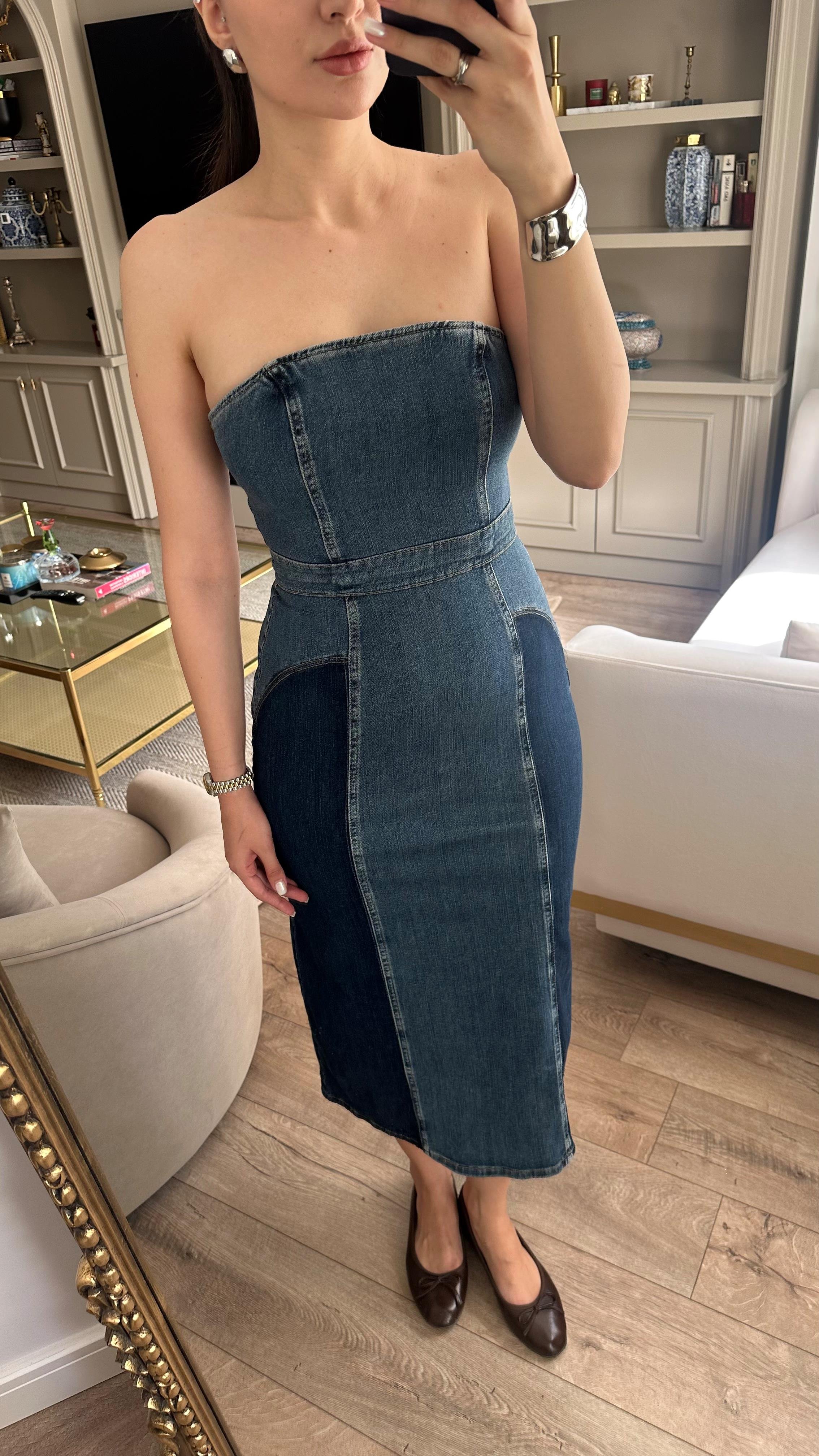 Likralı Denim Elbise