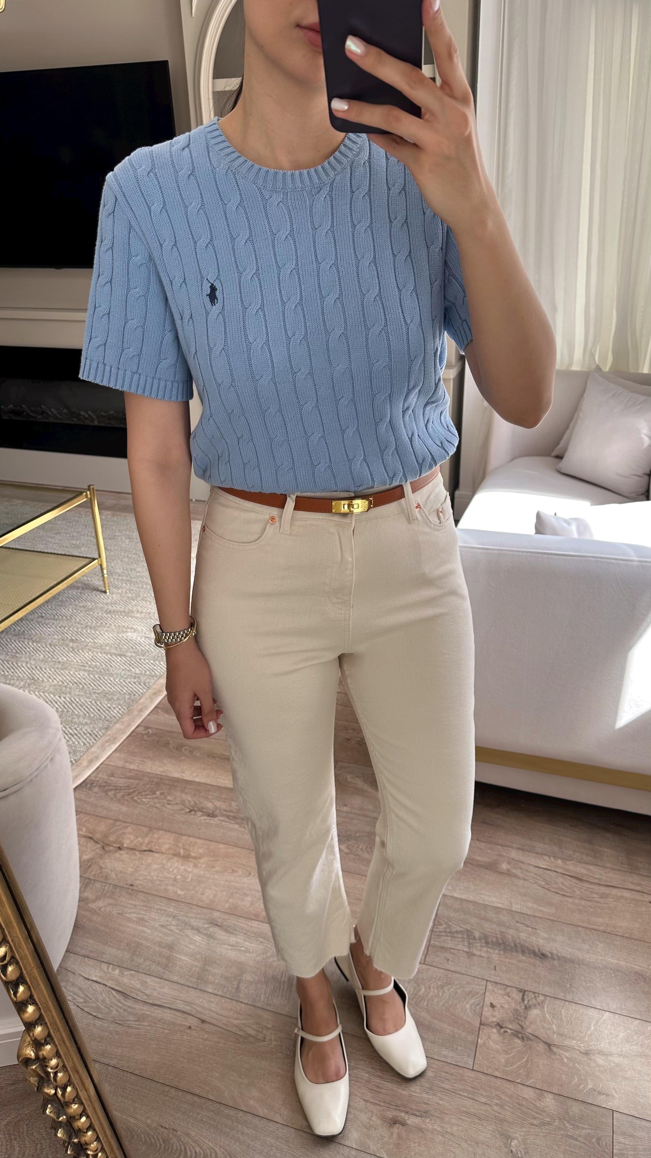Likralı Ekru Momfit Jean