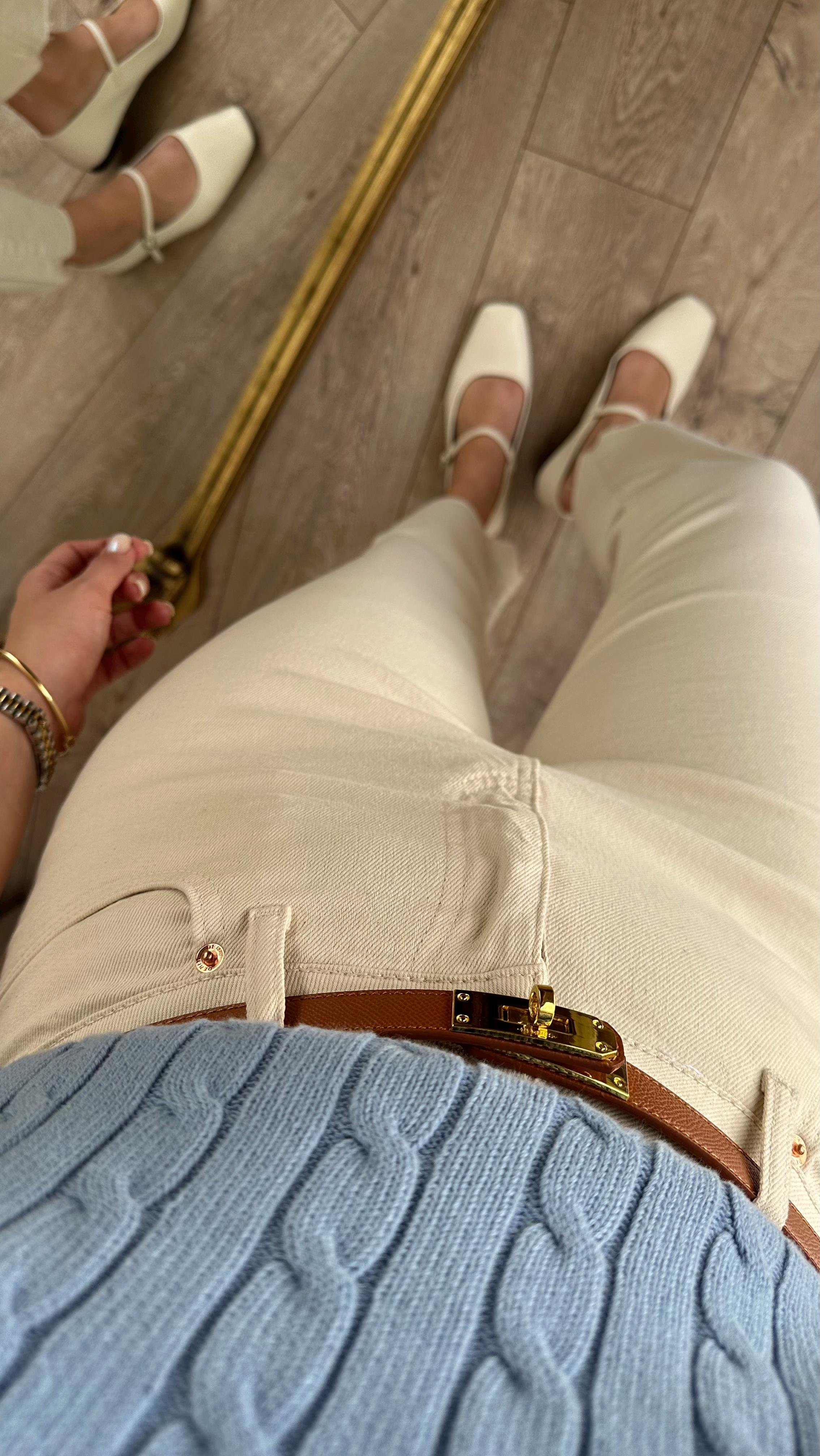 Likralı Ekru Momfit Jean
