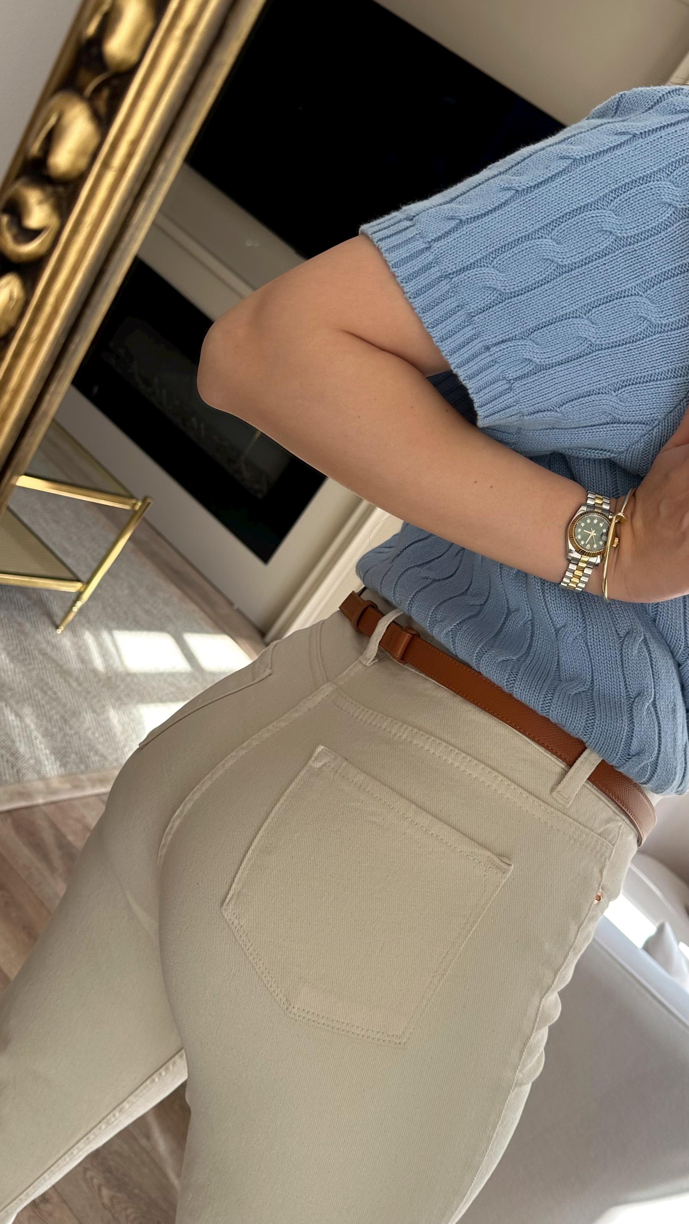 Likralı Ekru Momfit Jean
