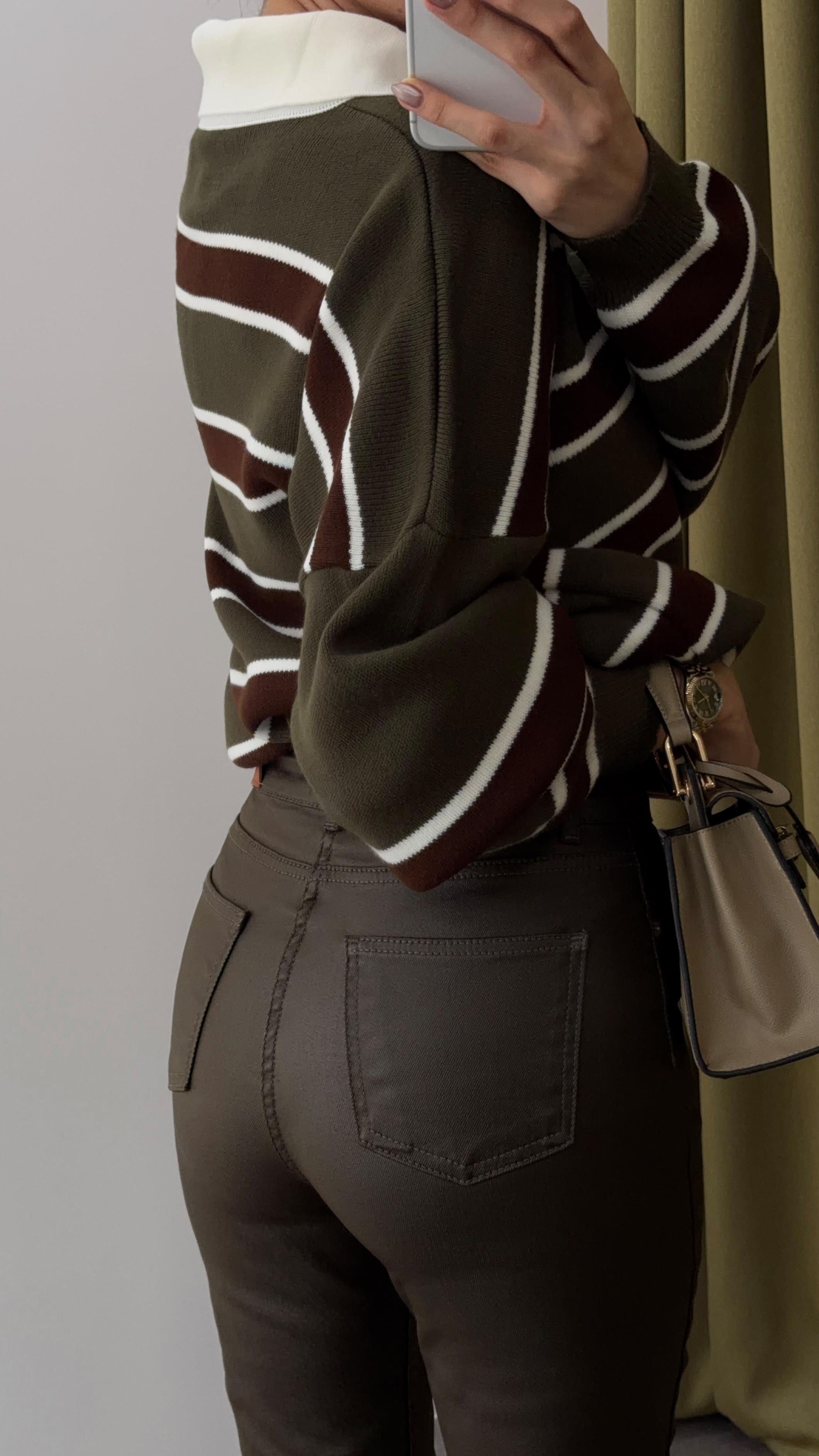 Likralı Haki Mumlu Jean