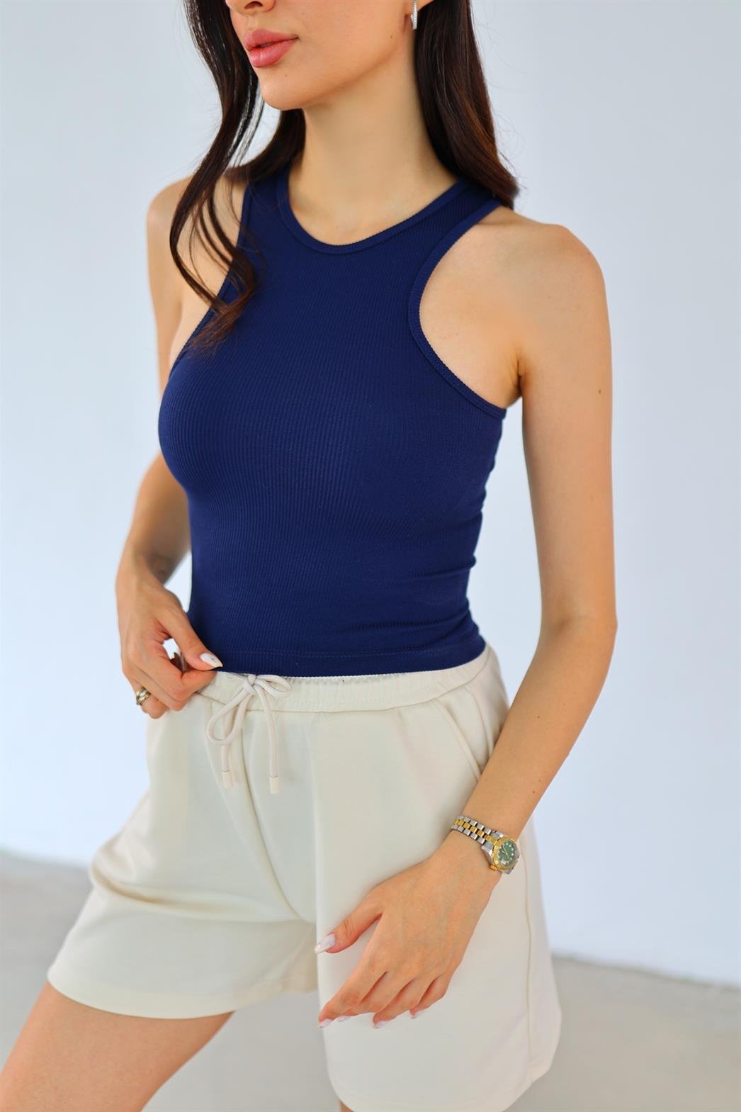 Likralı Lacivert Crop