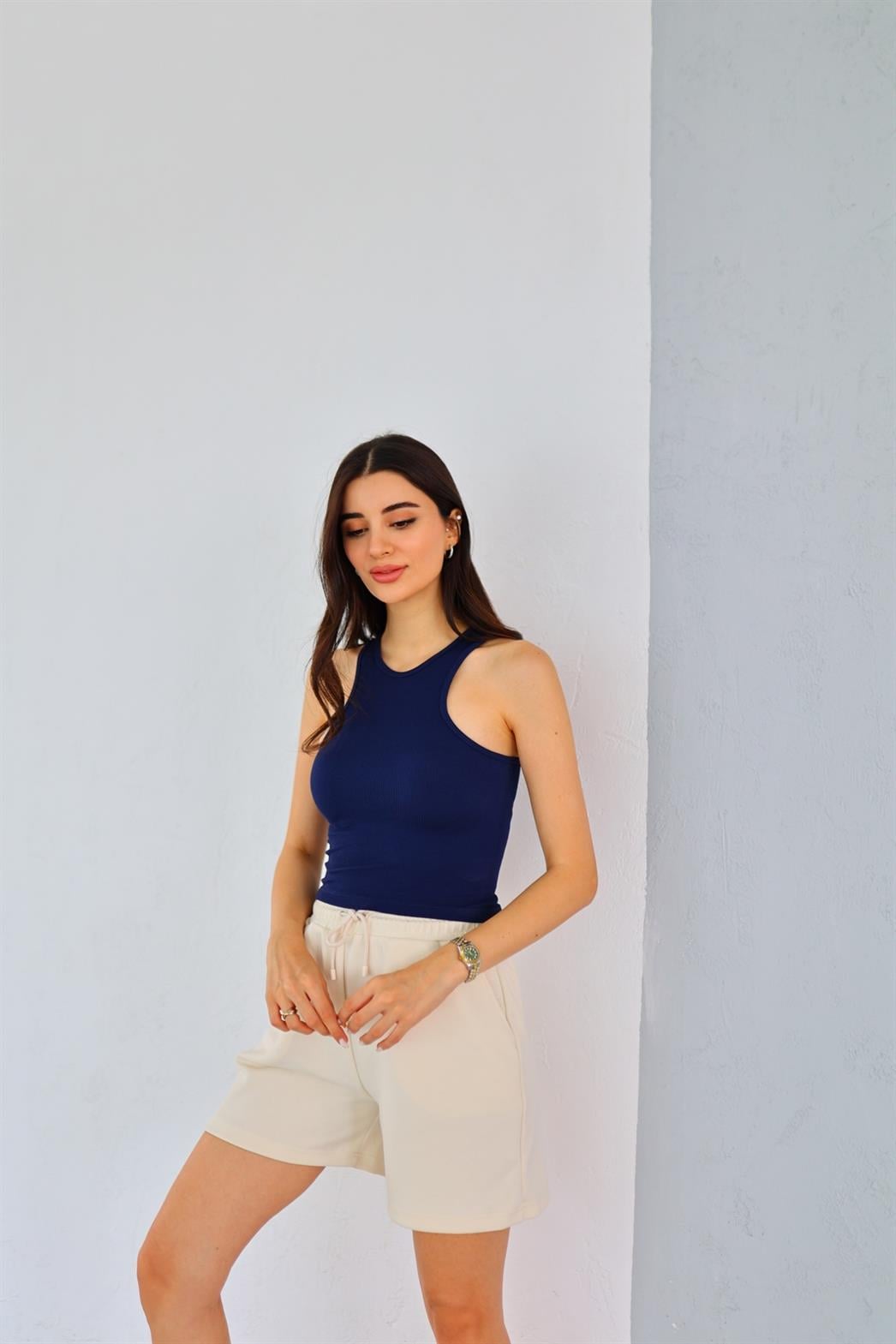 Likralı Lacivert Crop