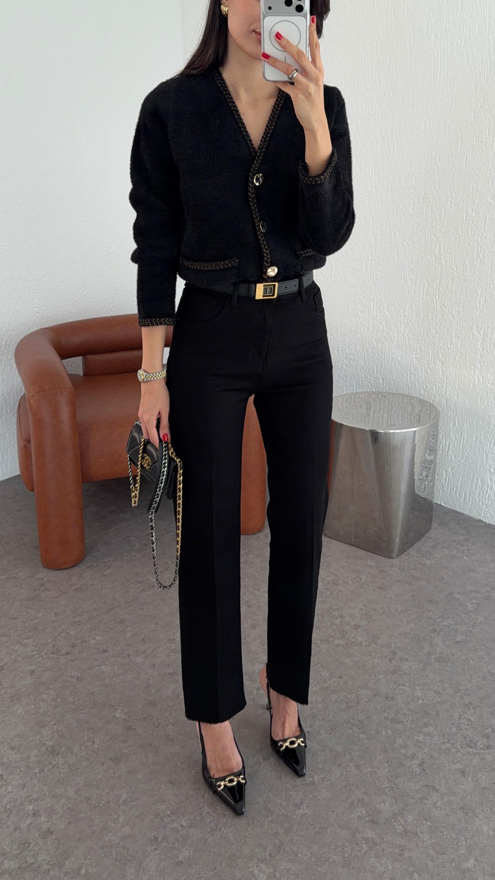 Likralı Siyah Momfit Jean